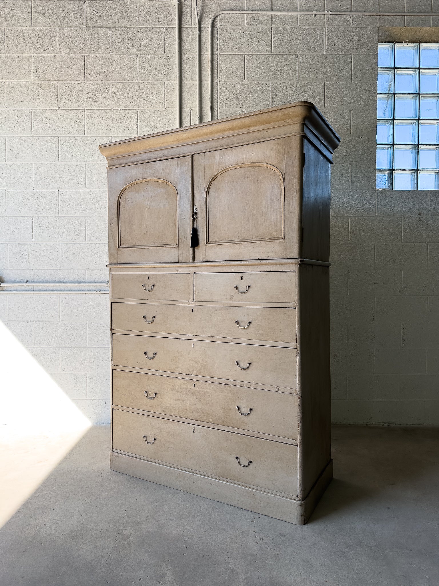 Georgian antique pine cupboard with 6 drawers