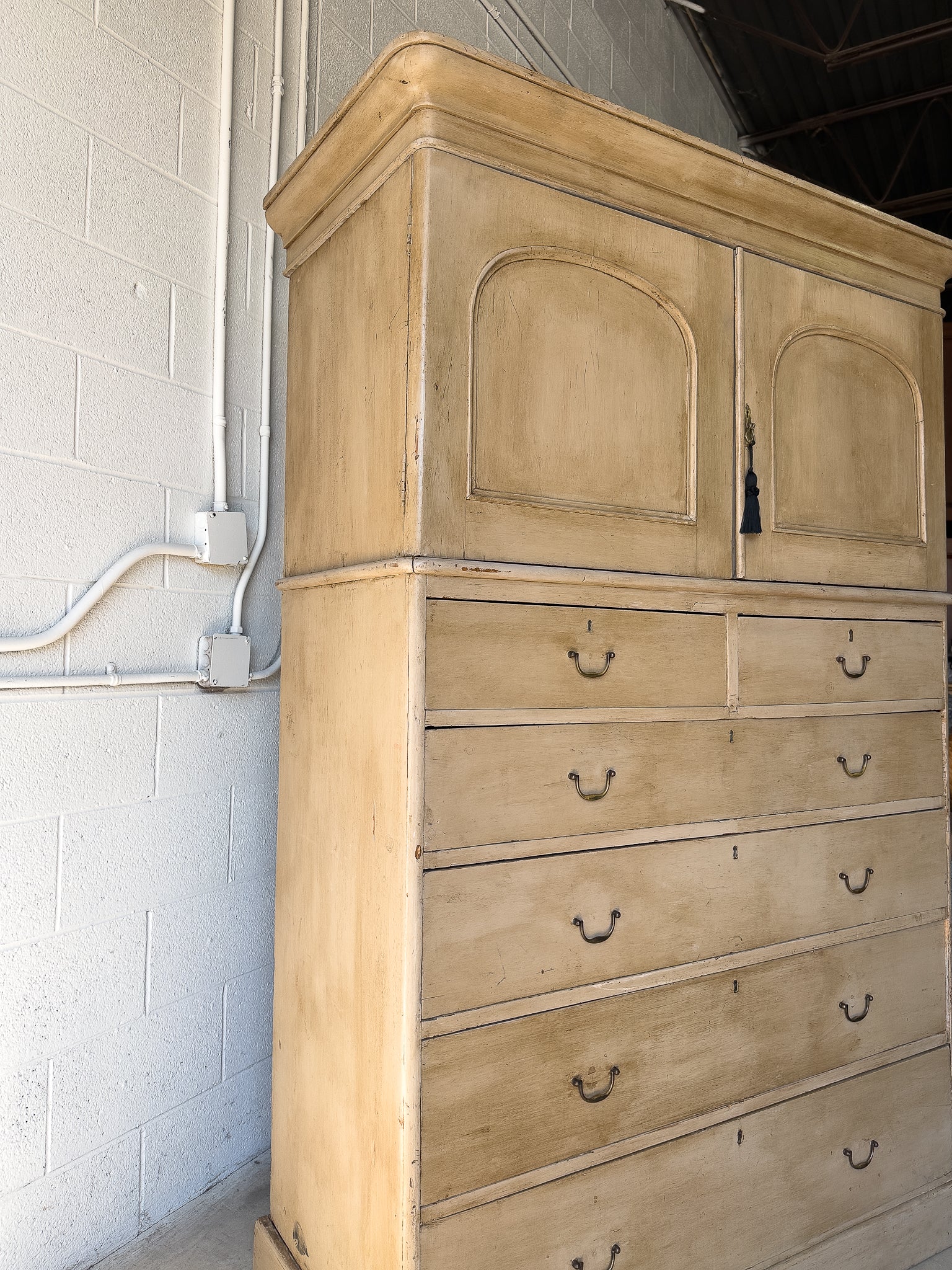 Georgian antique pine cupboard with 6 drawers