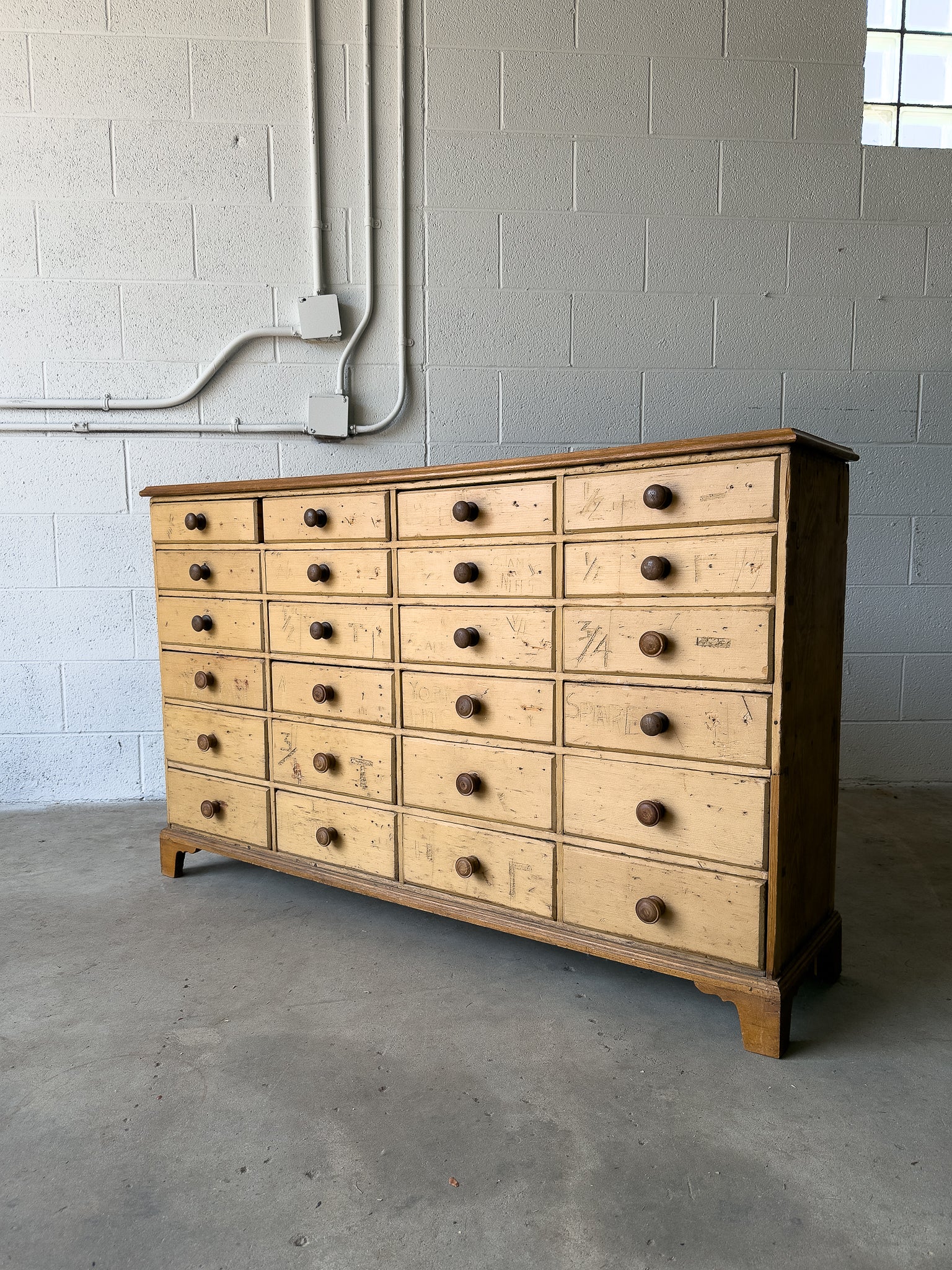 Antique English Pine Haberdashery Drawers Cabinet
