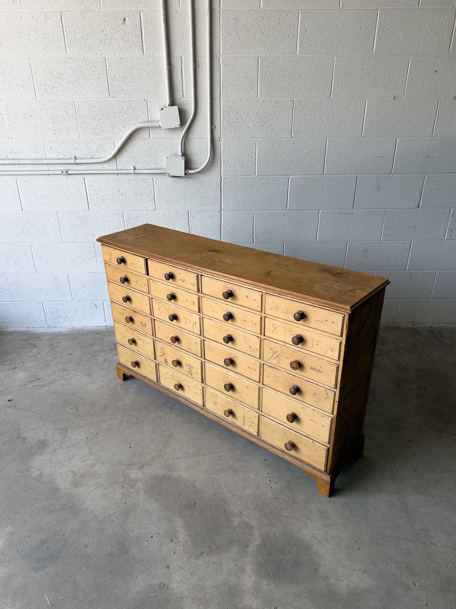 Antique English Pine Haberdashery Drawers Cabinet
