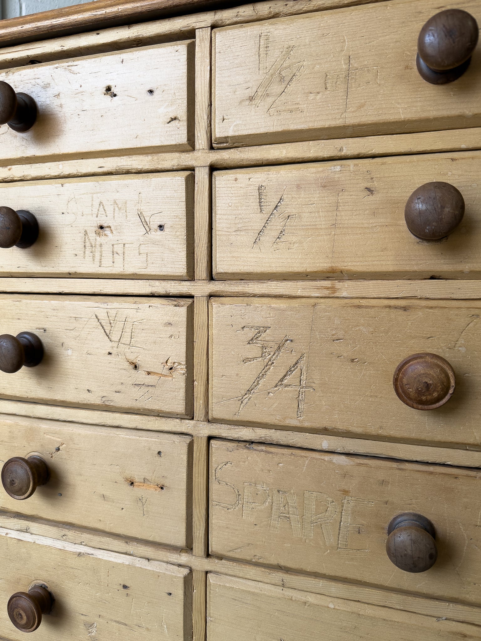 Antique English Pine Haberdashery Drawers Cabinet