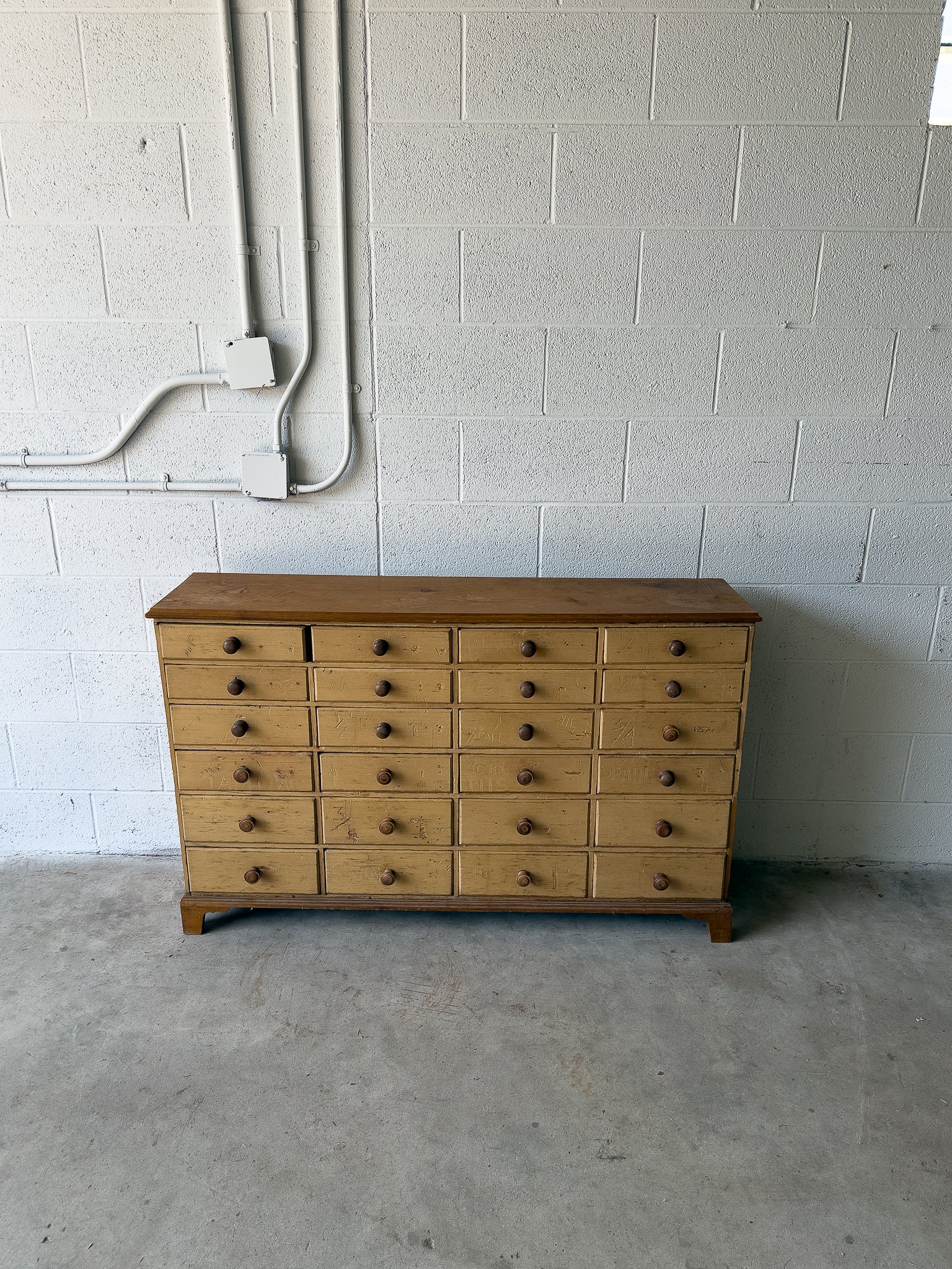 Antique English Pine Haberdashery Drawers Cabinet
