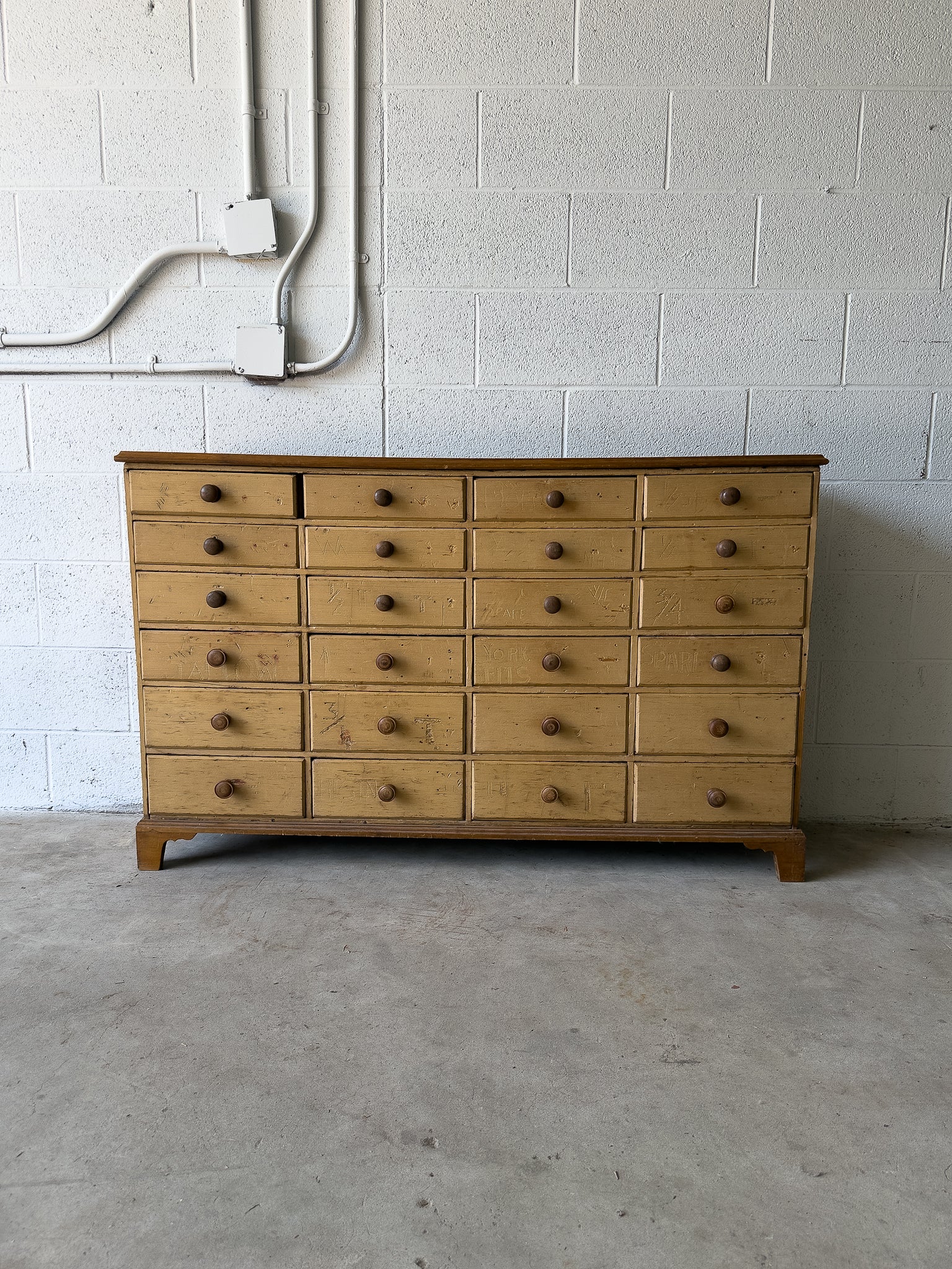Antique English Pine Haberdashery Drawers Cabinet