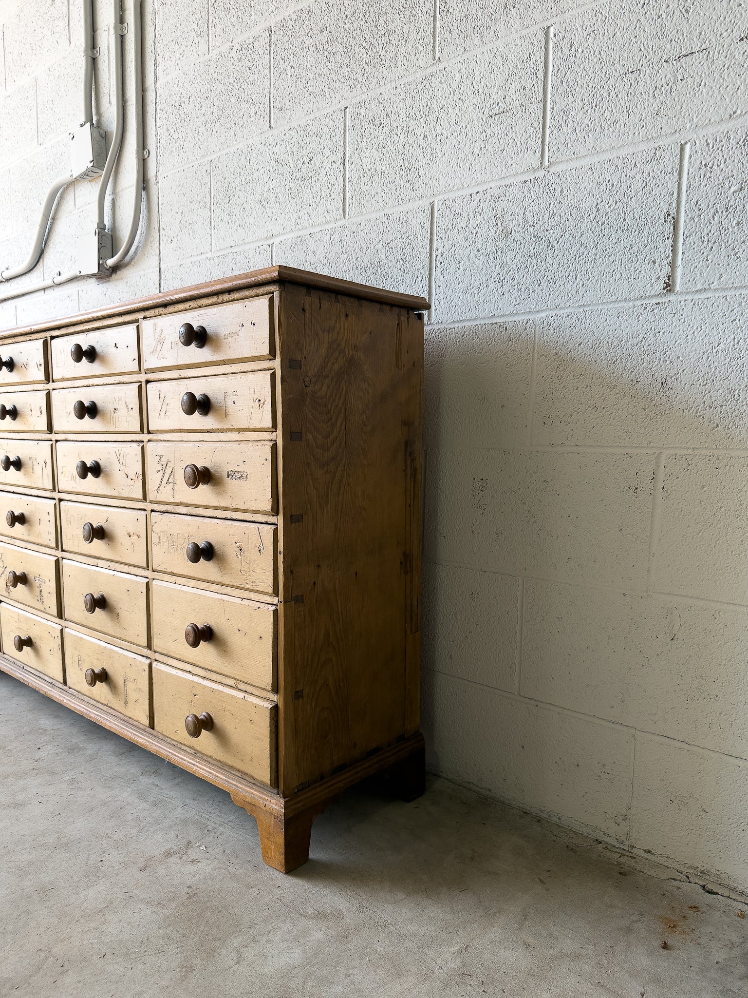 Antique English Pine Haberdashery Drawers Cabinet