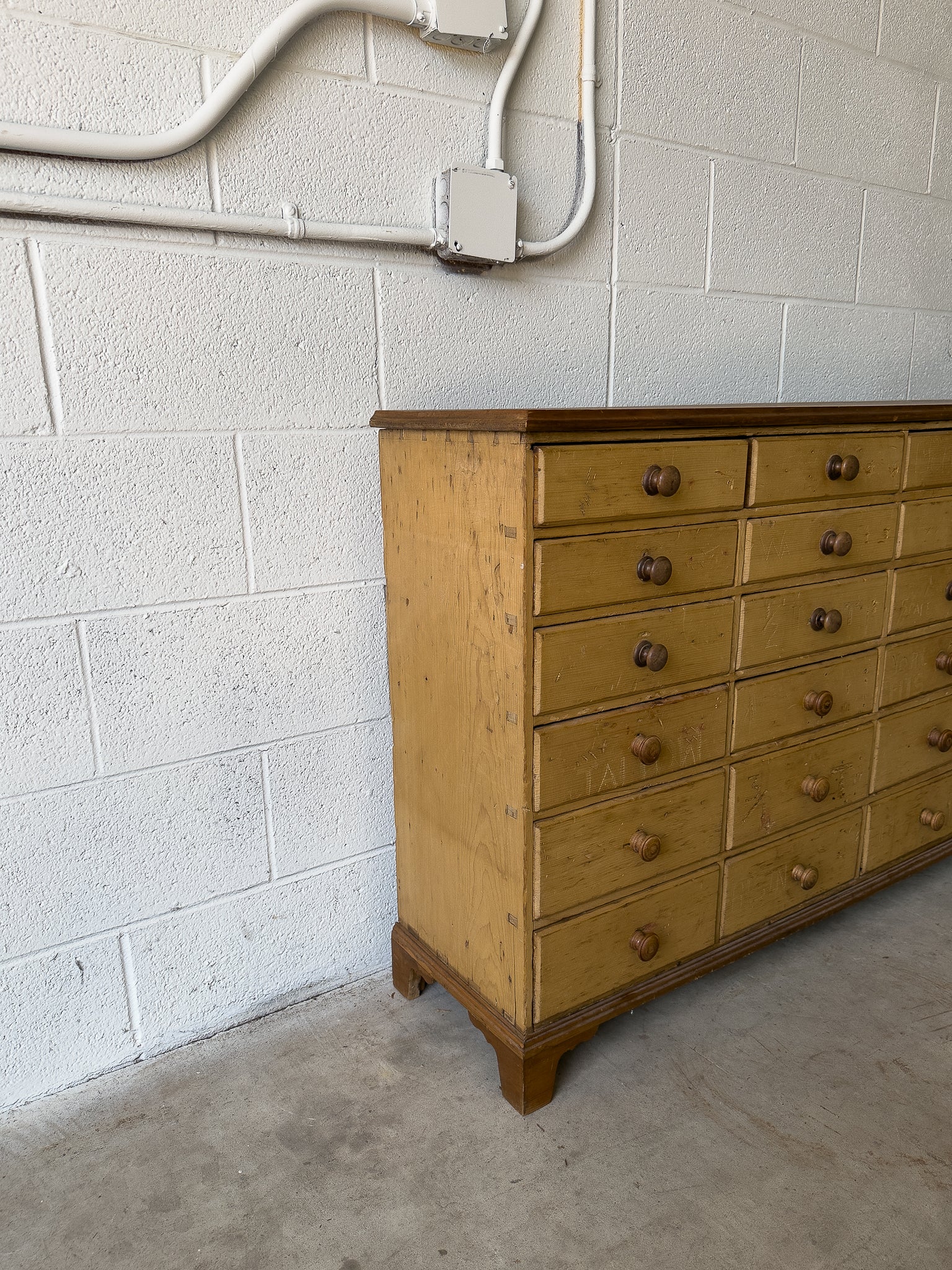 Antique English Pine Haberdashery Drawers Cabinet