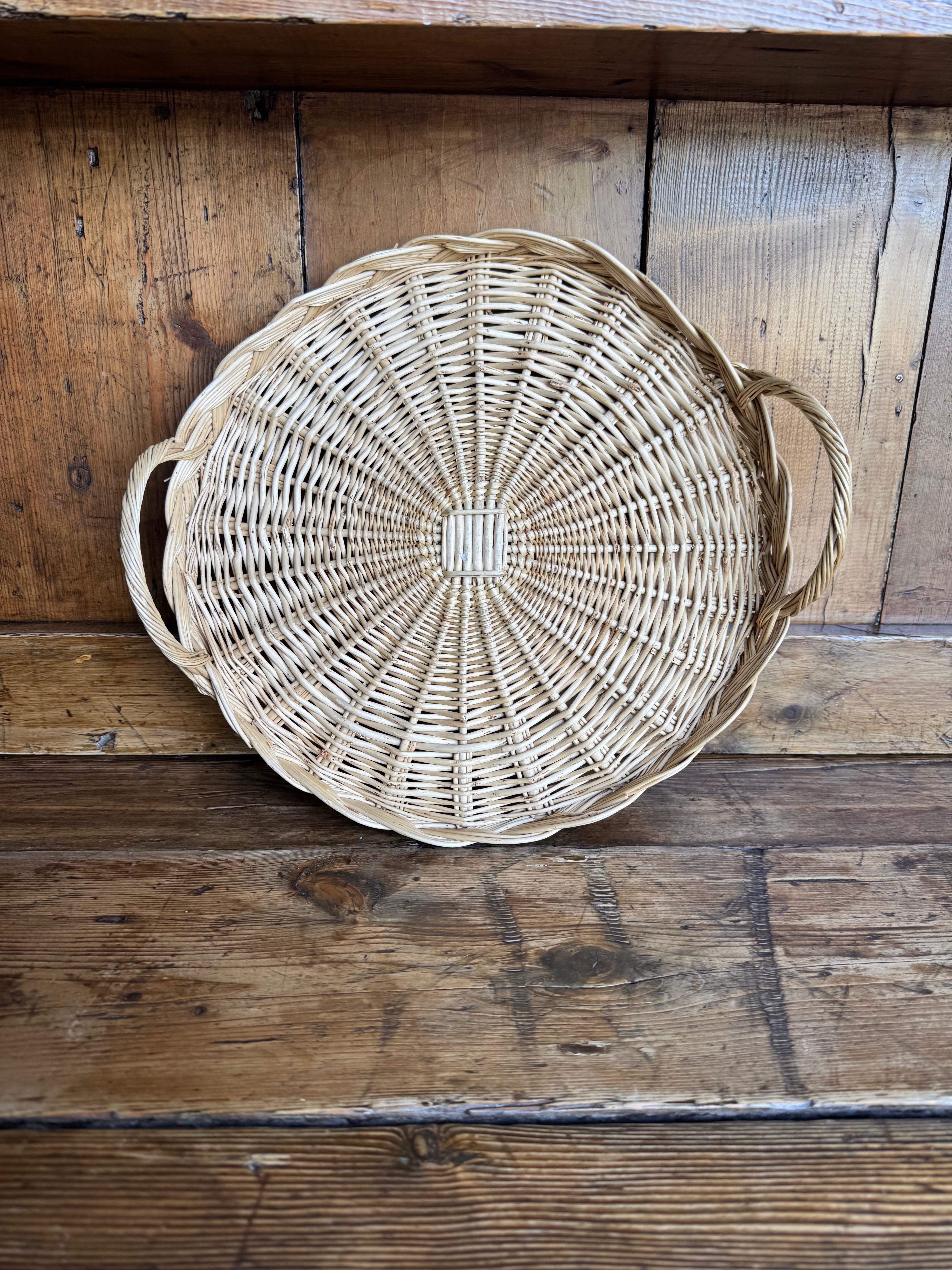 Vintage woven tray with handles