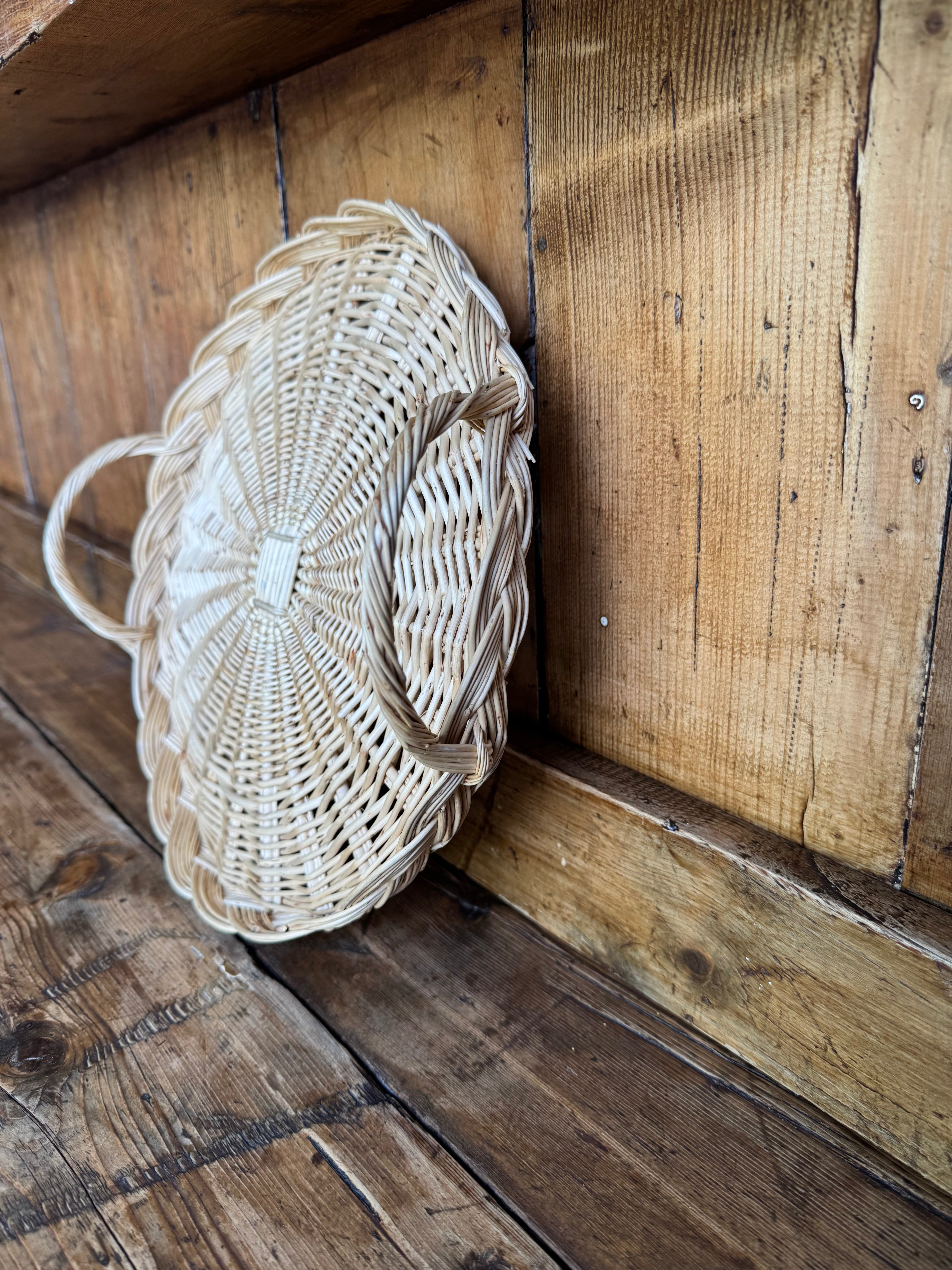 Vintage woven tray with handles