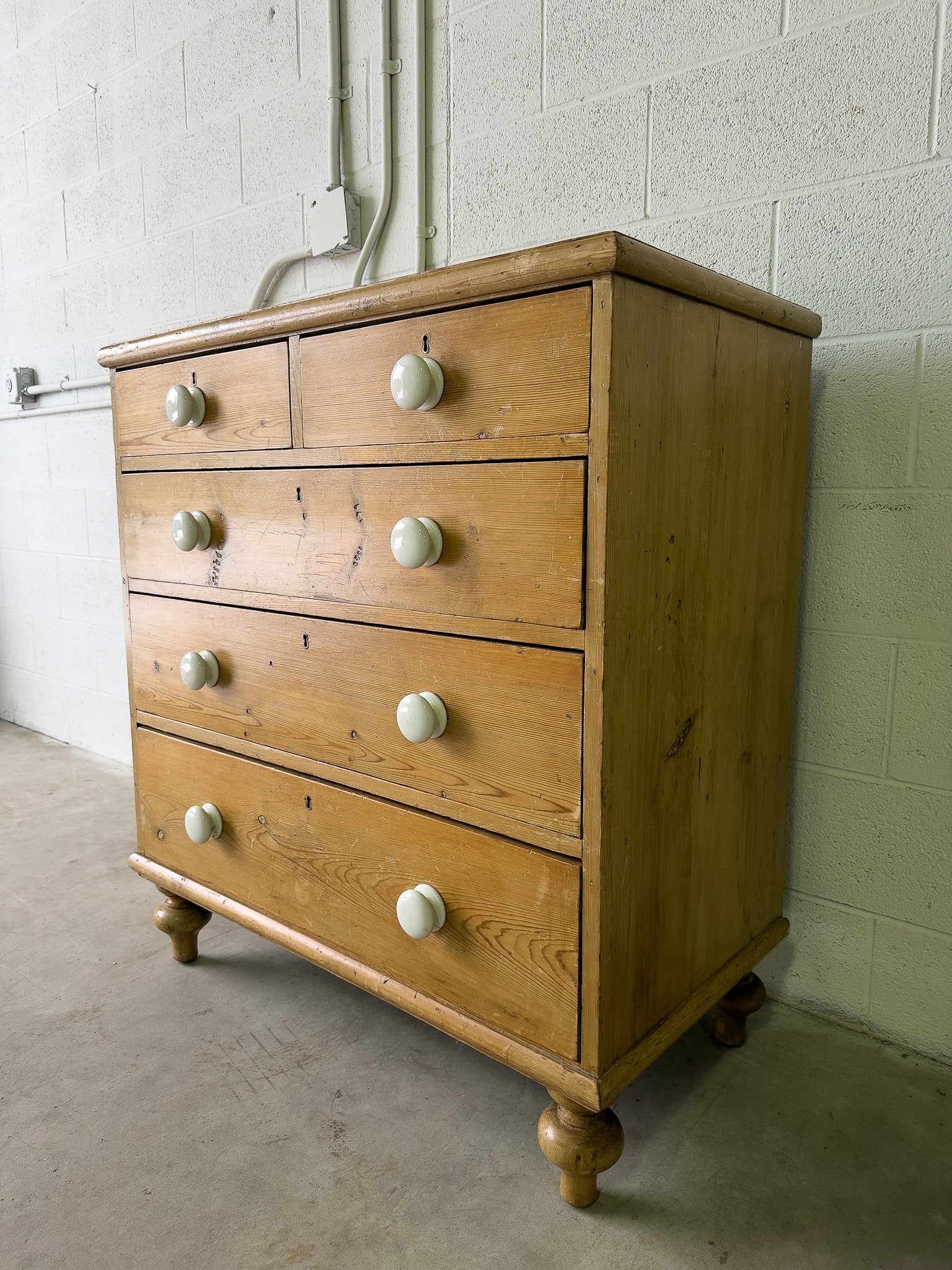 Victorian pine drawers with original ceramic knobs