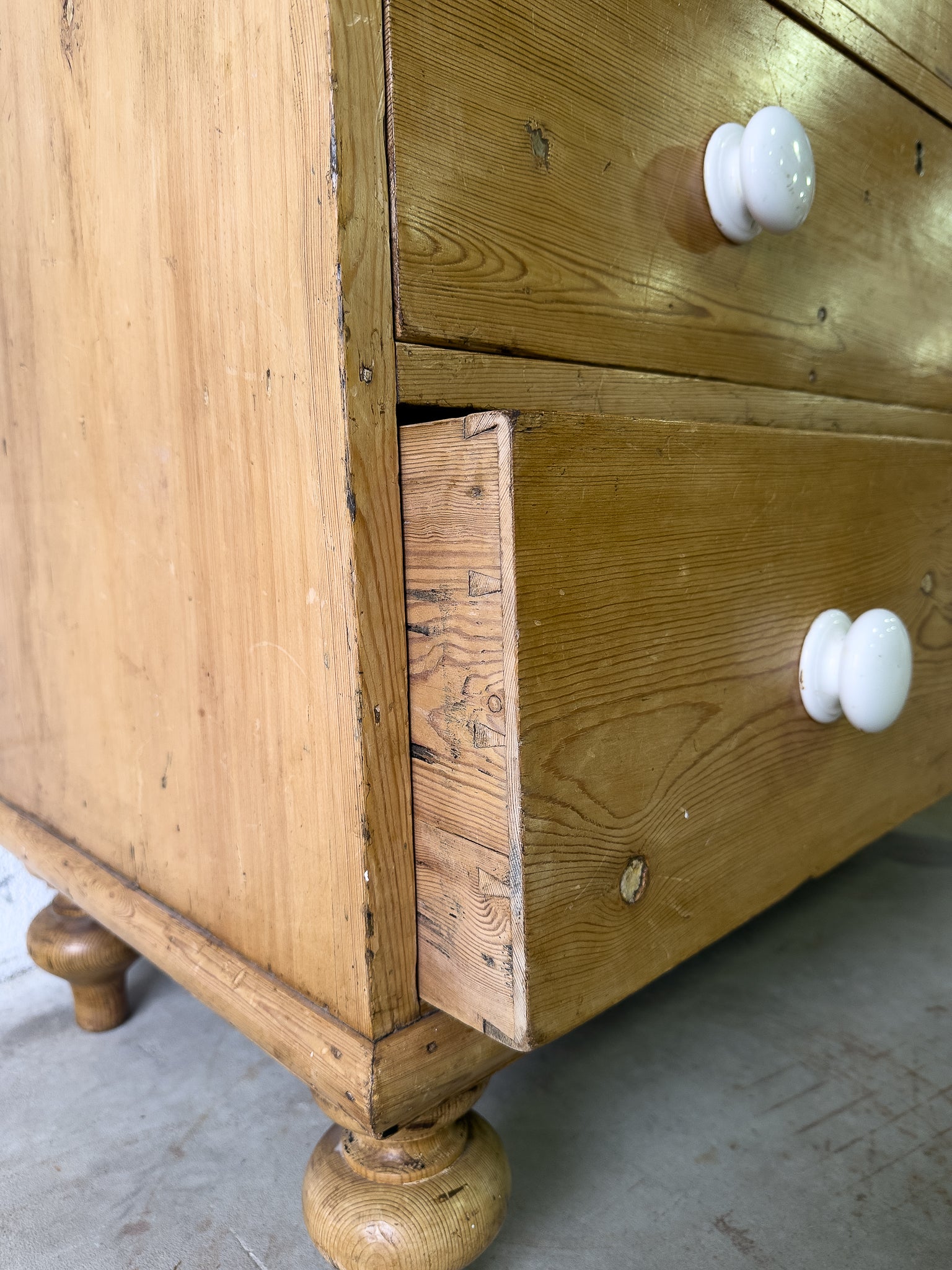 Victorian pine drawers with original ceramic knobs