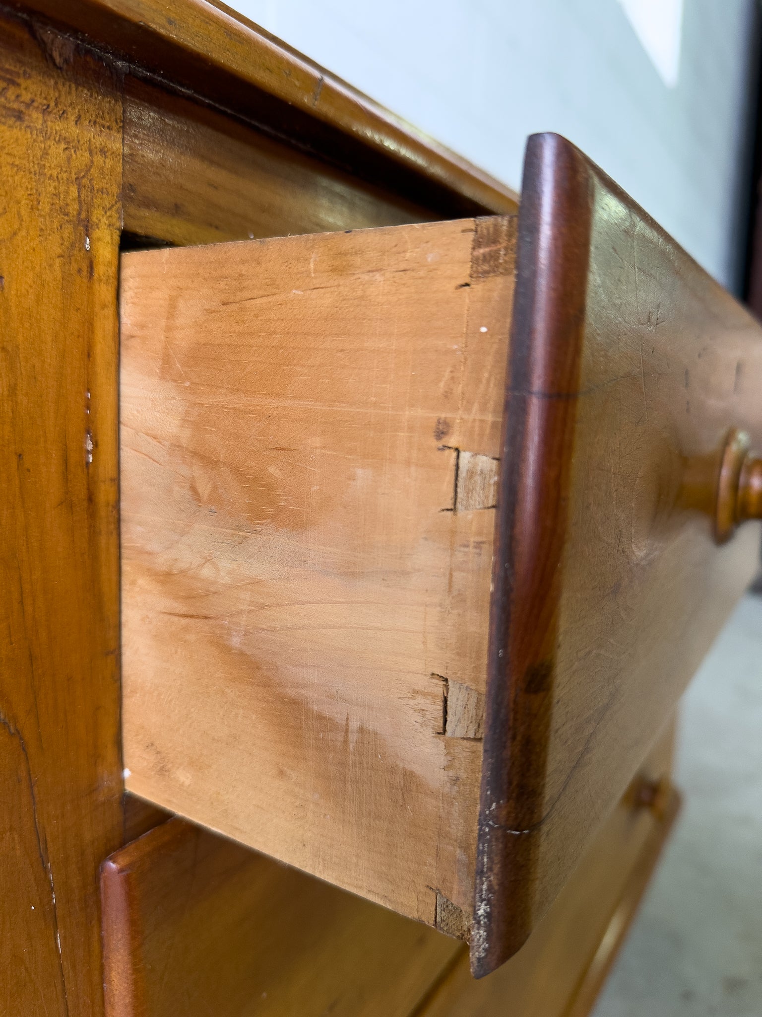 Antique pine chest of drawers on turned feet