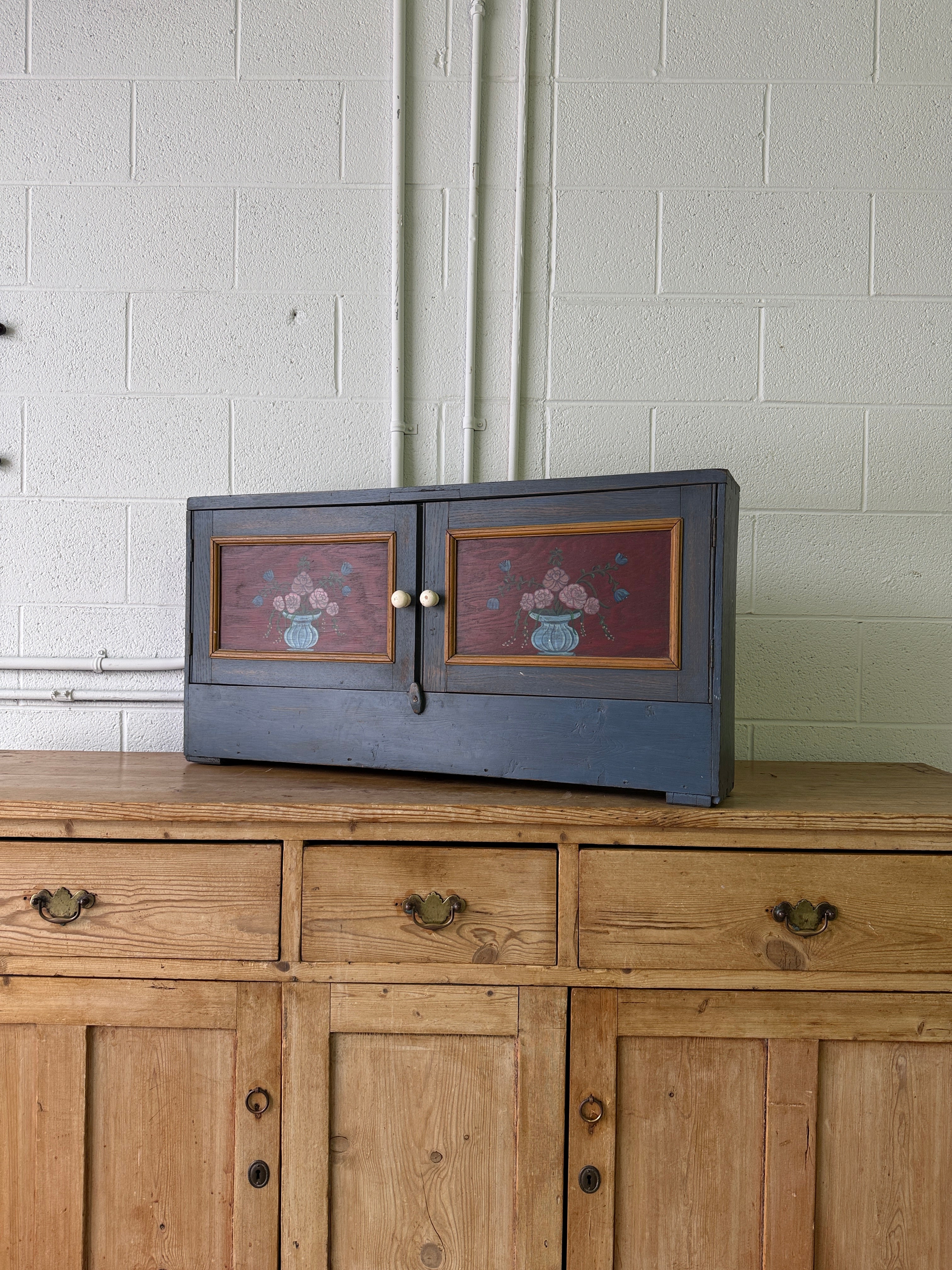 Antique pine folk painted small cupboard