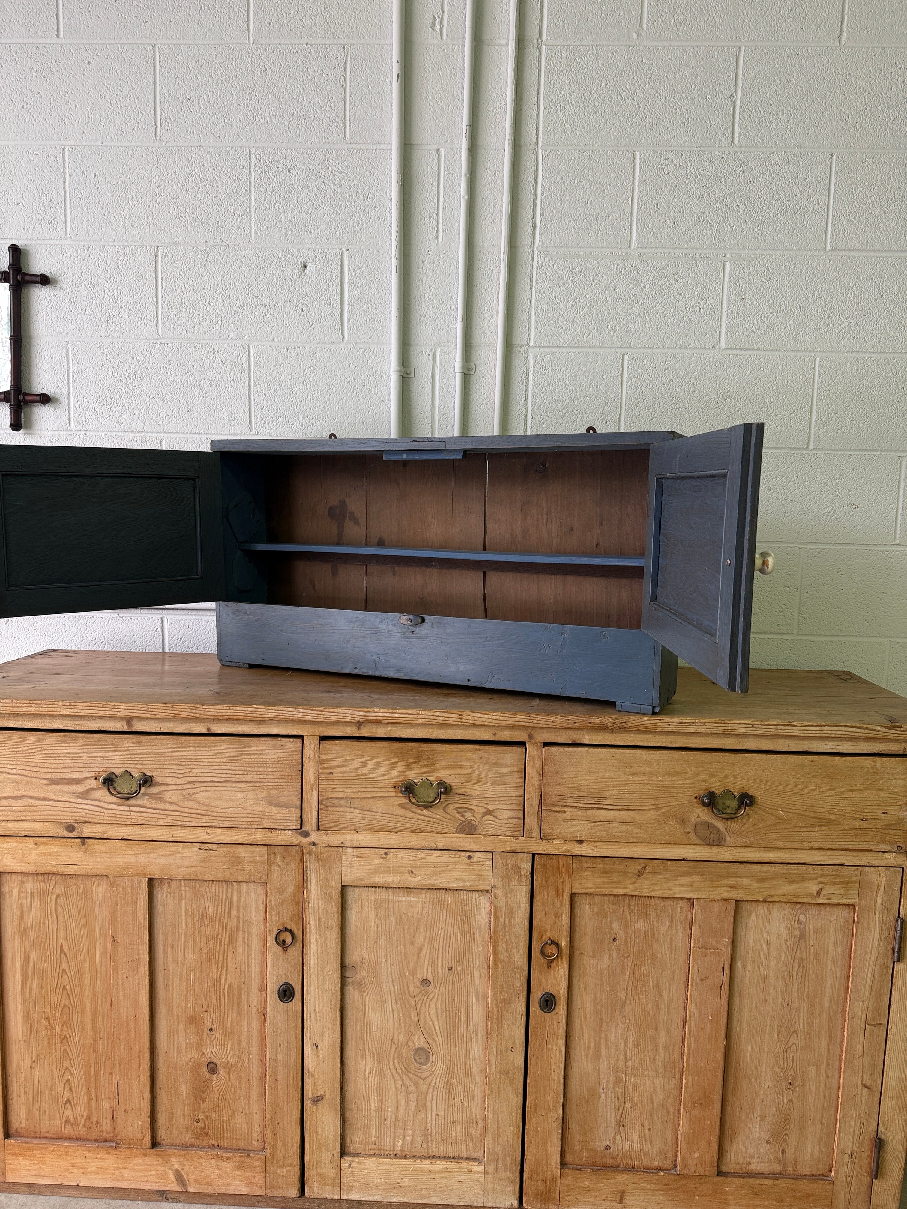 Antique pine folk painted small cupboard