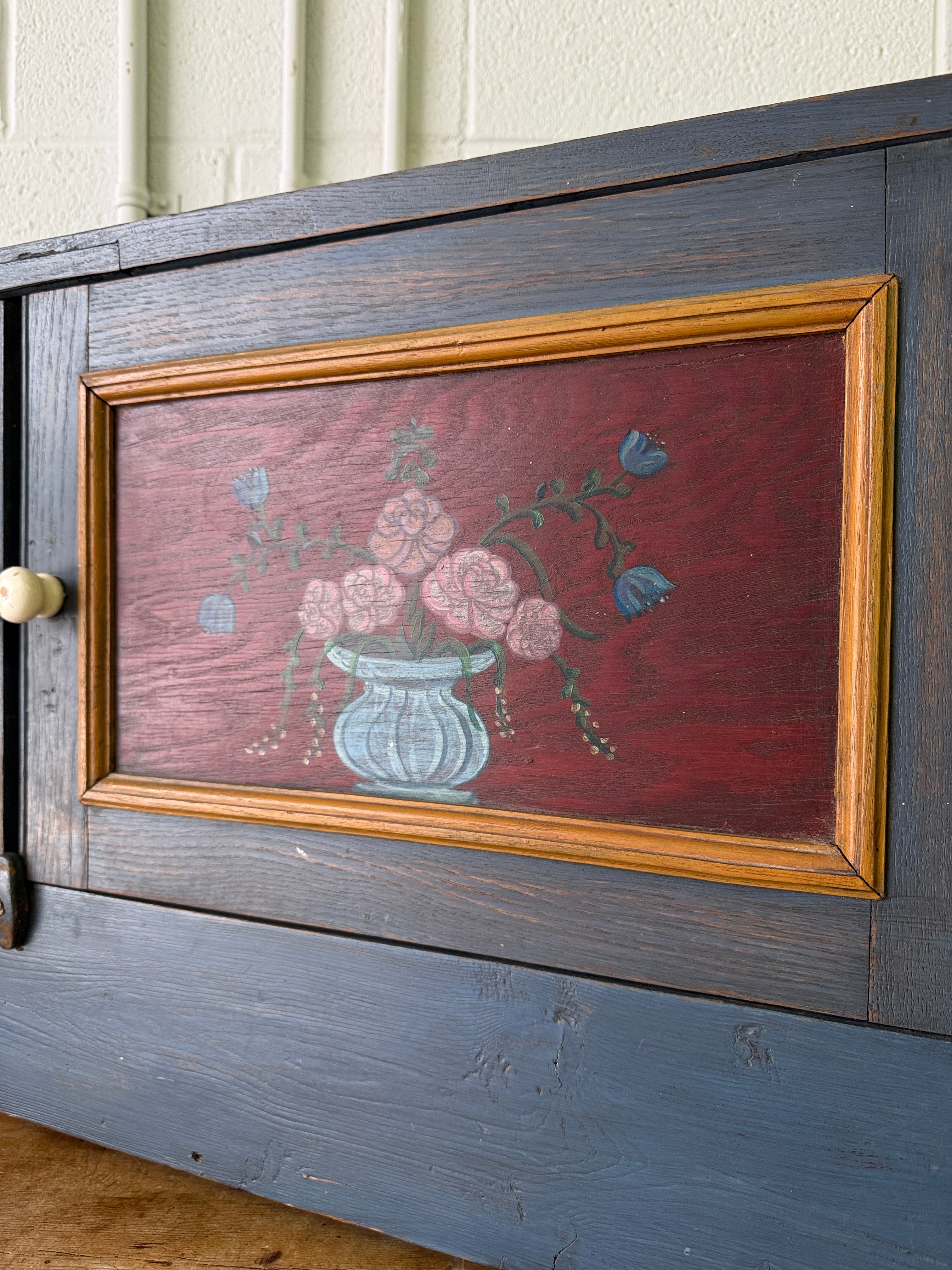 Antique pine folk painted small cupboard