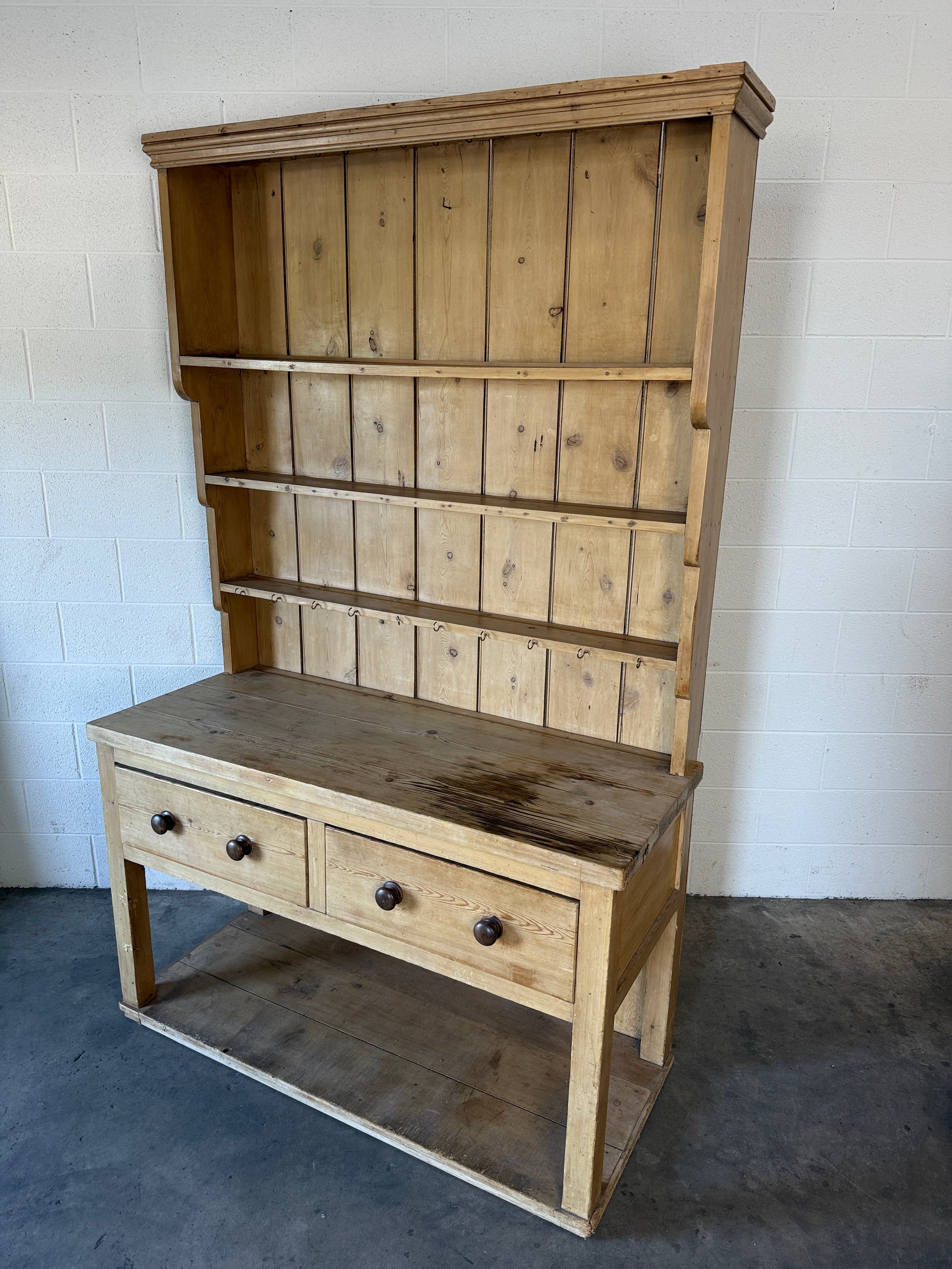 Antique pine kitchen dresser (English) with potboard base