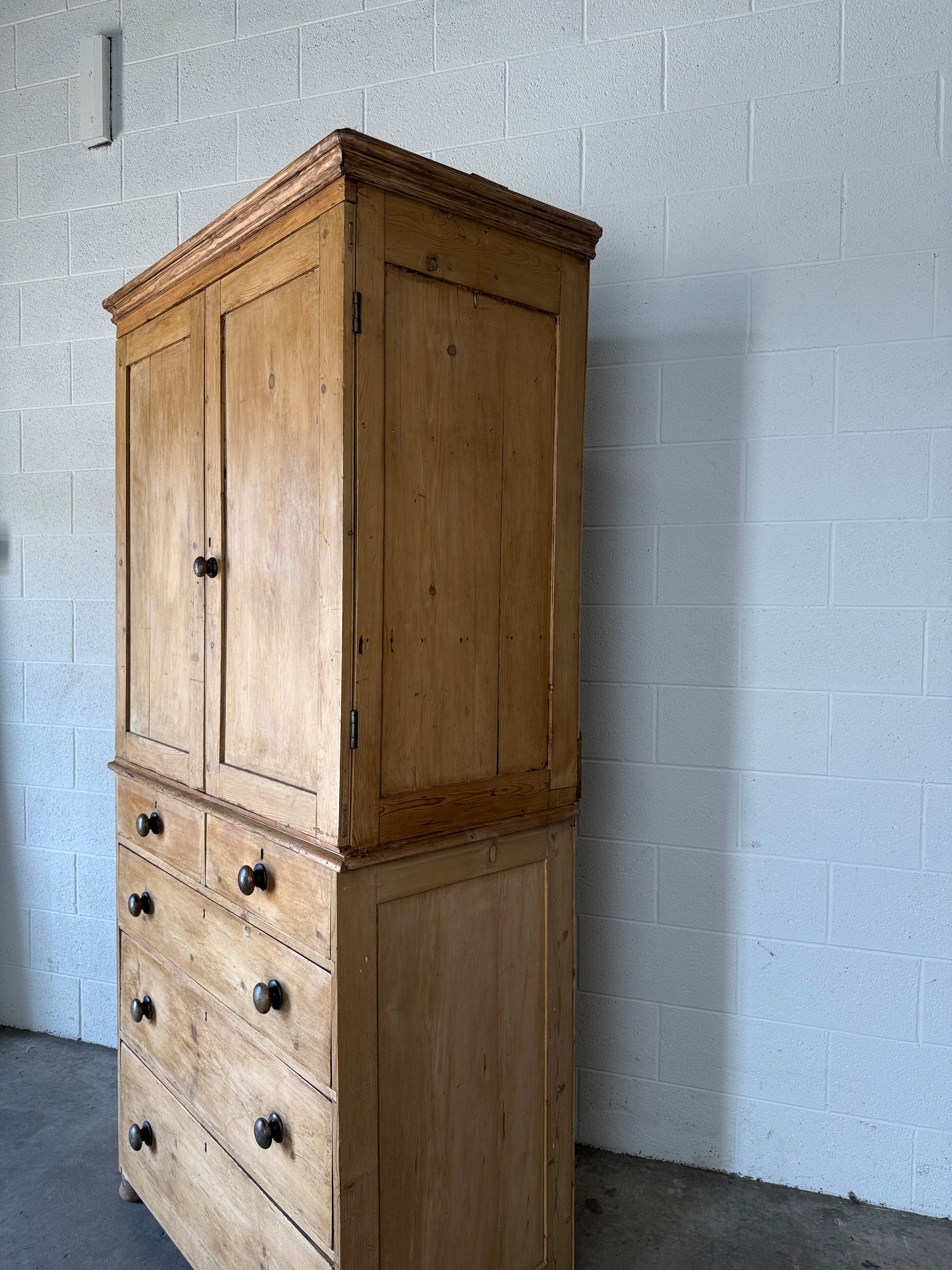 Narrow antique English pine press or cupboard