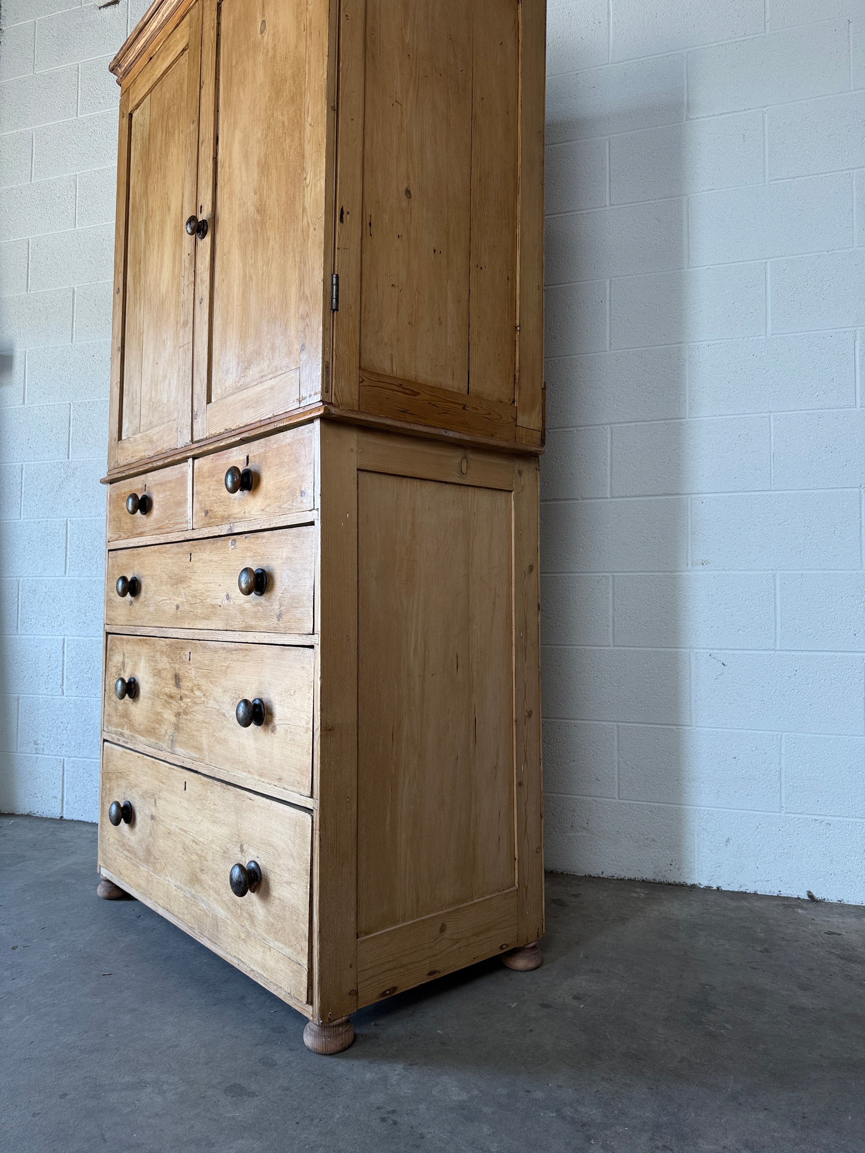 Narrow antique English pine press or cupboard