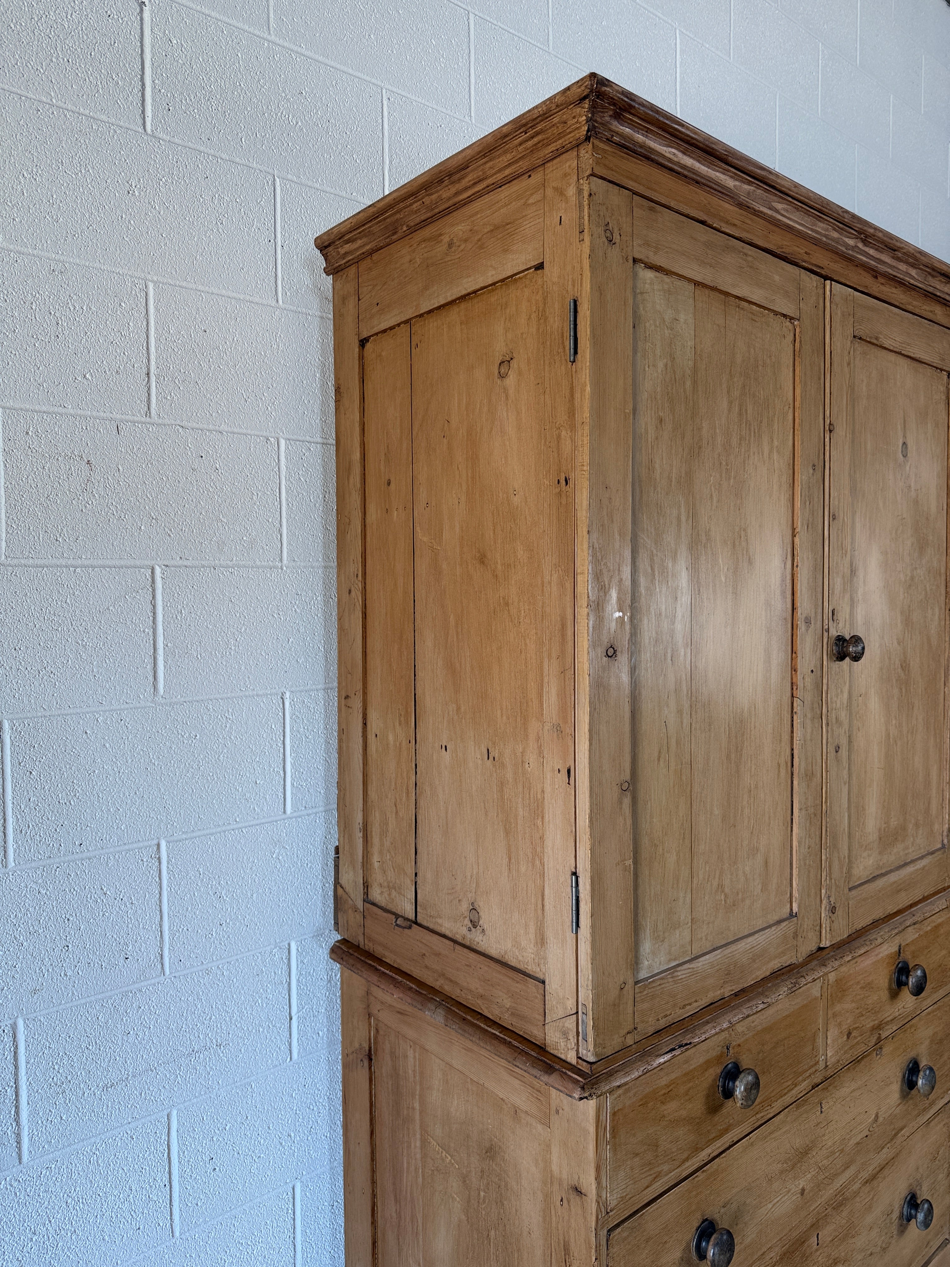Narrow antique English pine press or cupboard