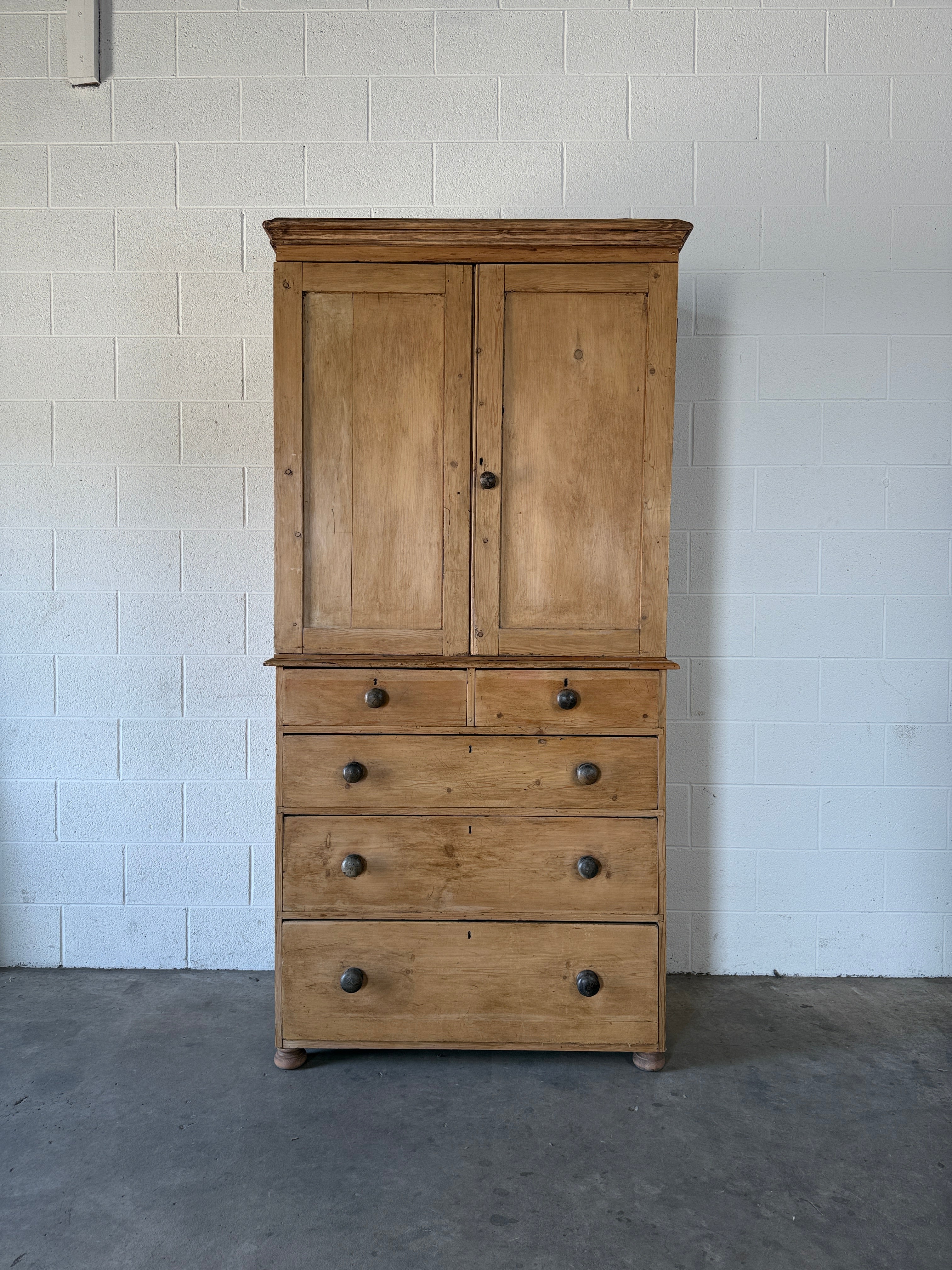 Narrow antique English pine press or cupboard