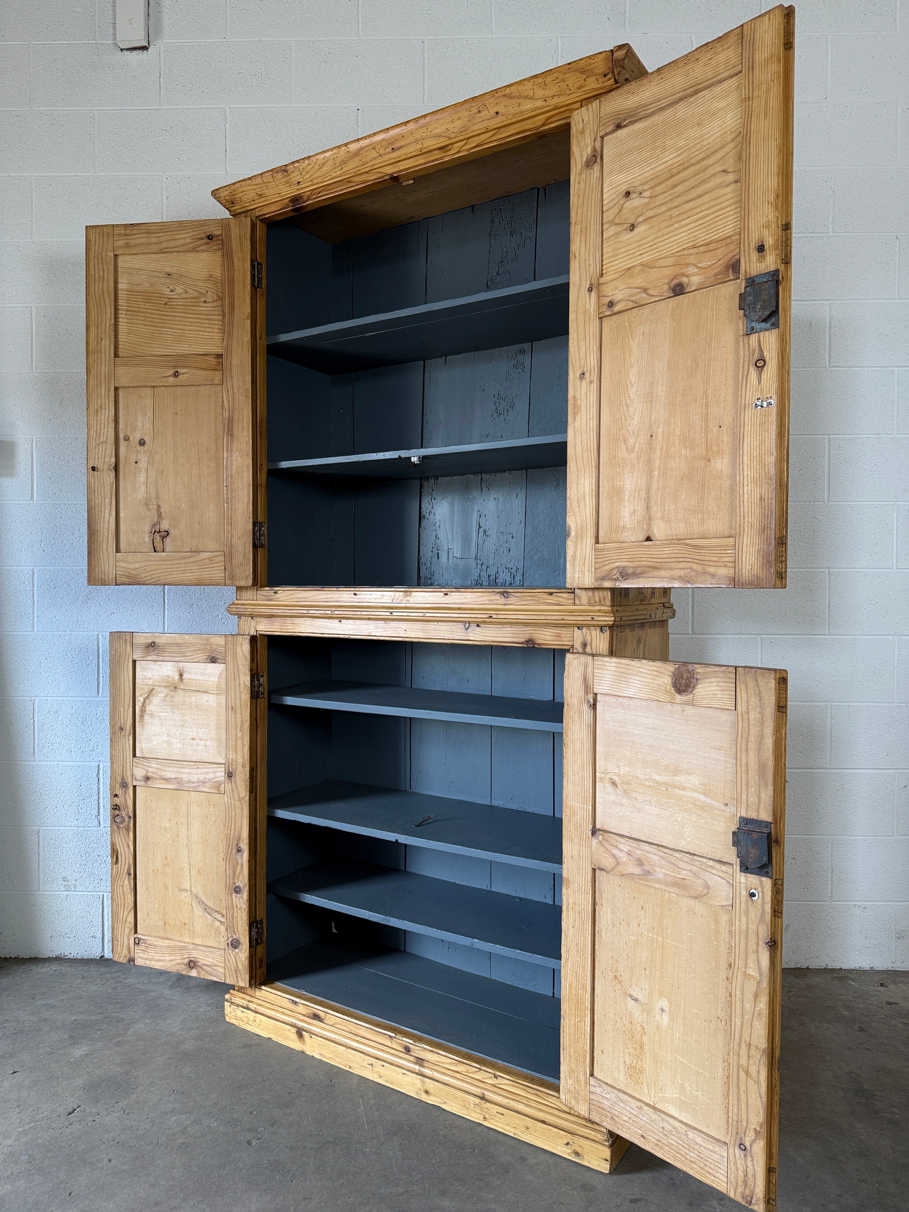 English Pine Housekeepers Cupboard with Blue Interior