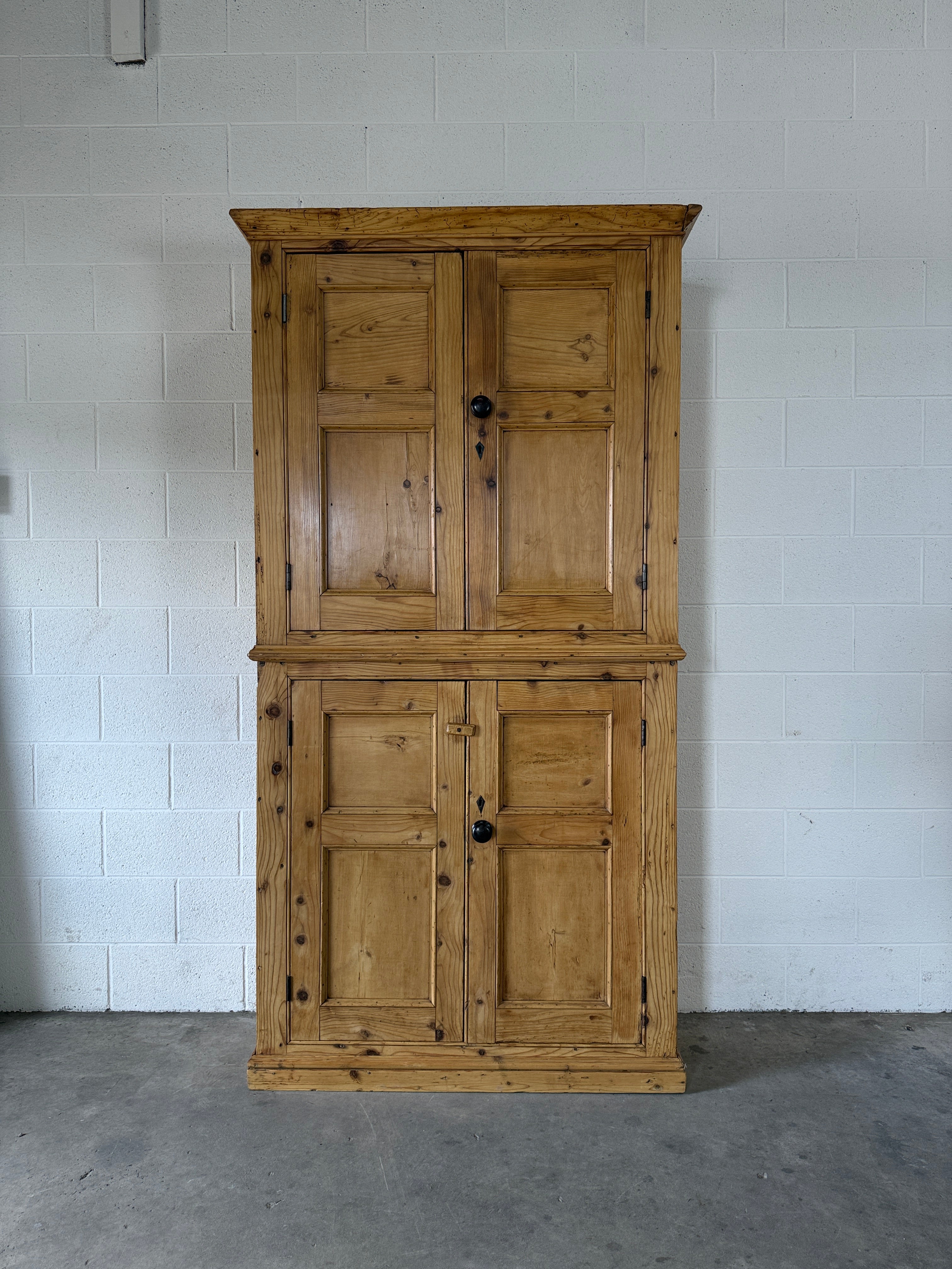 English Pine Housekeepers Cupboard with Blue Interior