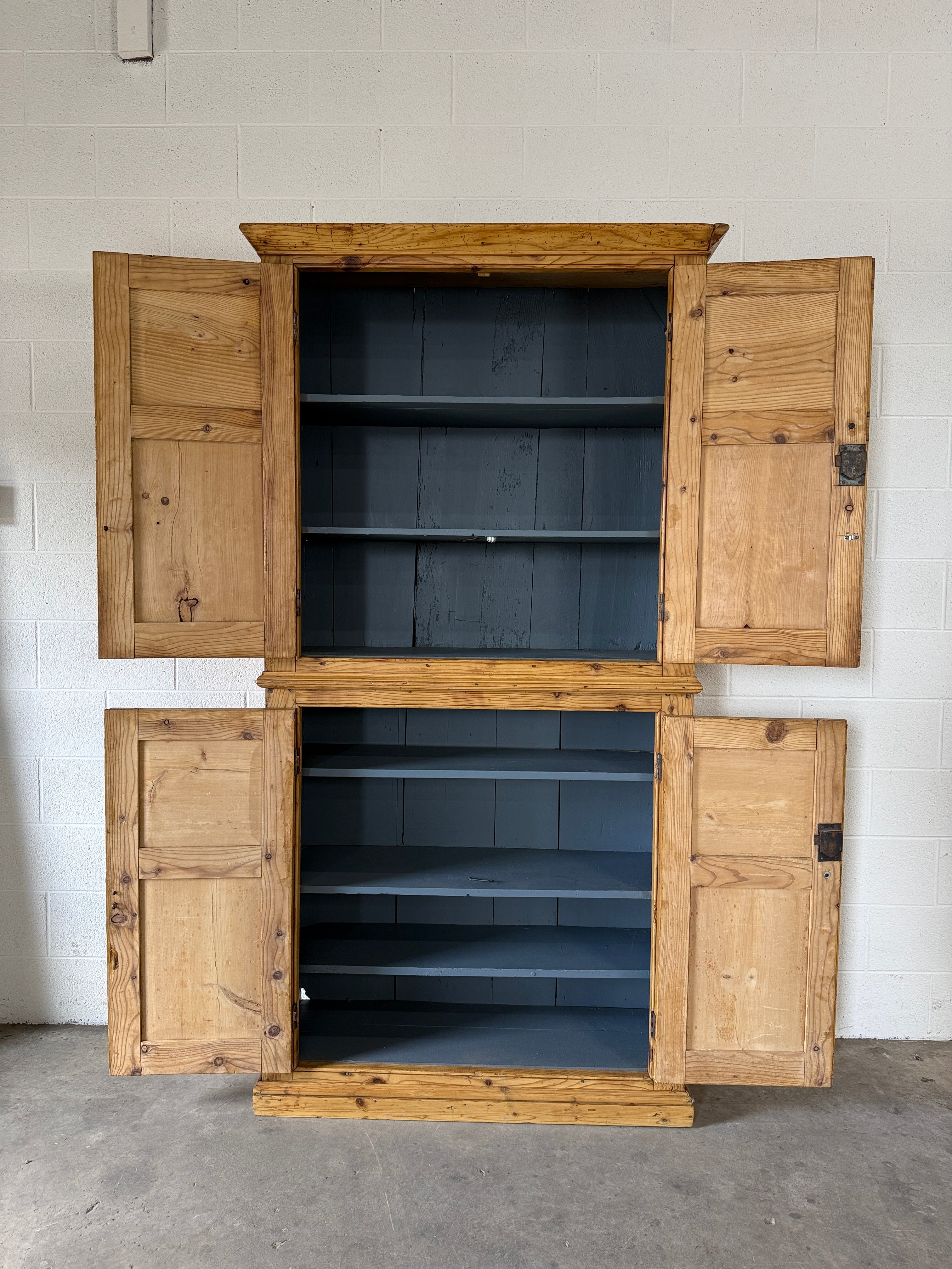 English Pine Housekeepers Cupboard with Blue Interior