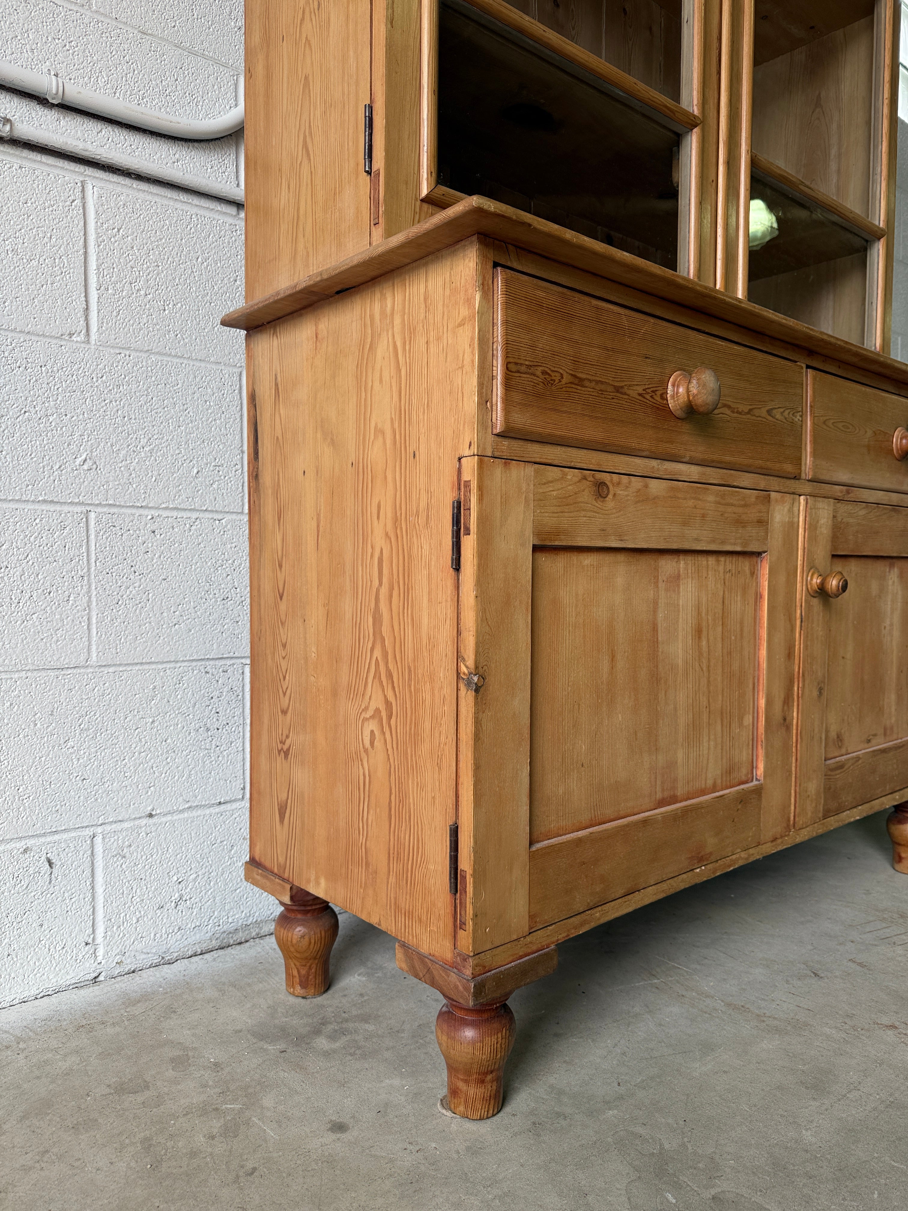 Beautiful antique pine cupboard with original glass