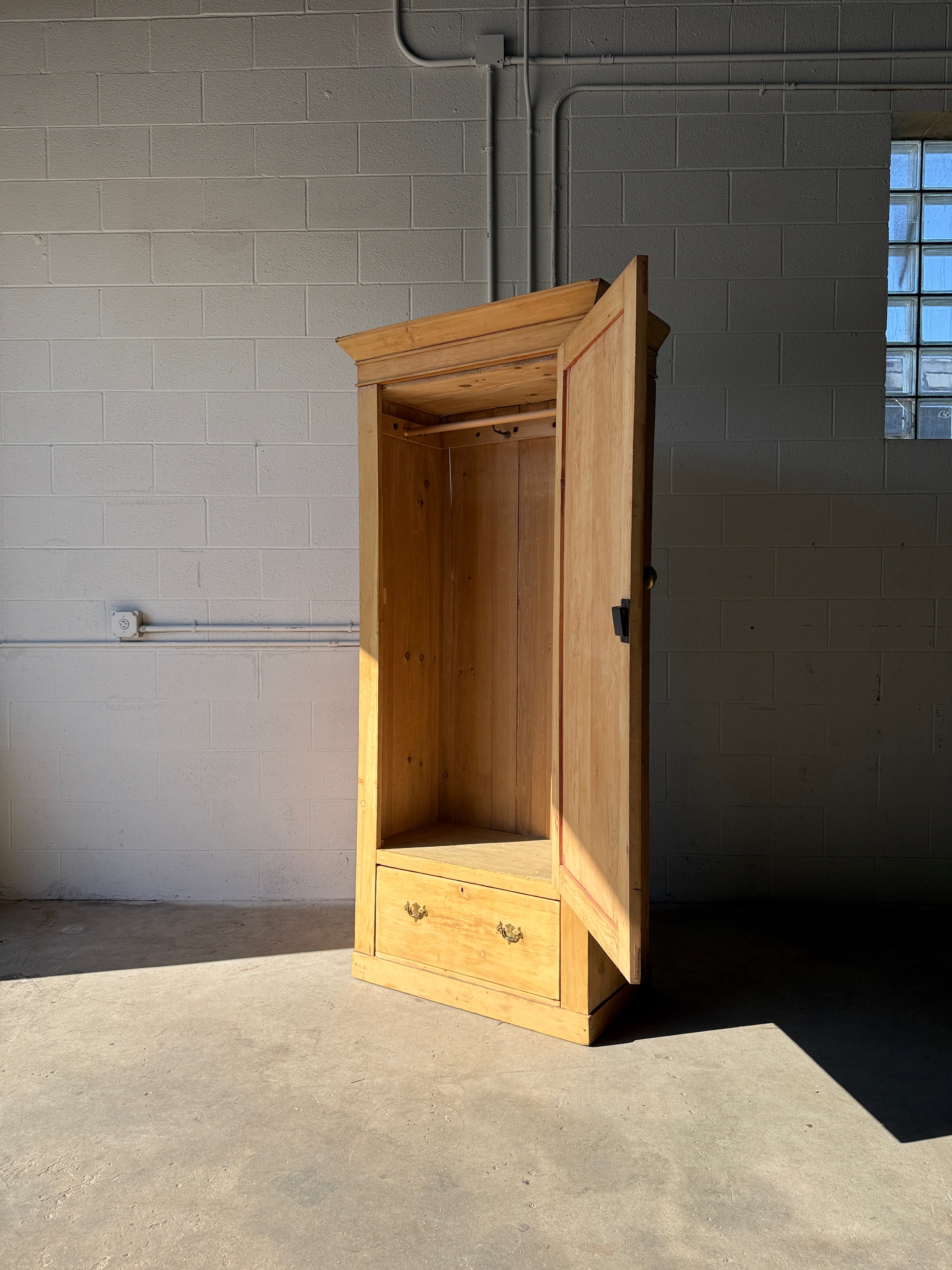 Antique pine single door wardrobe