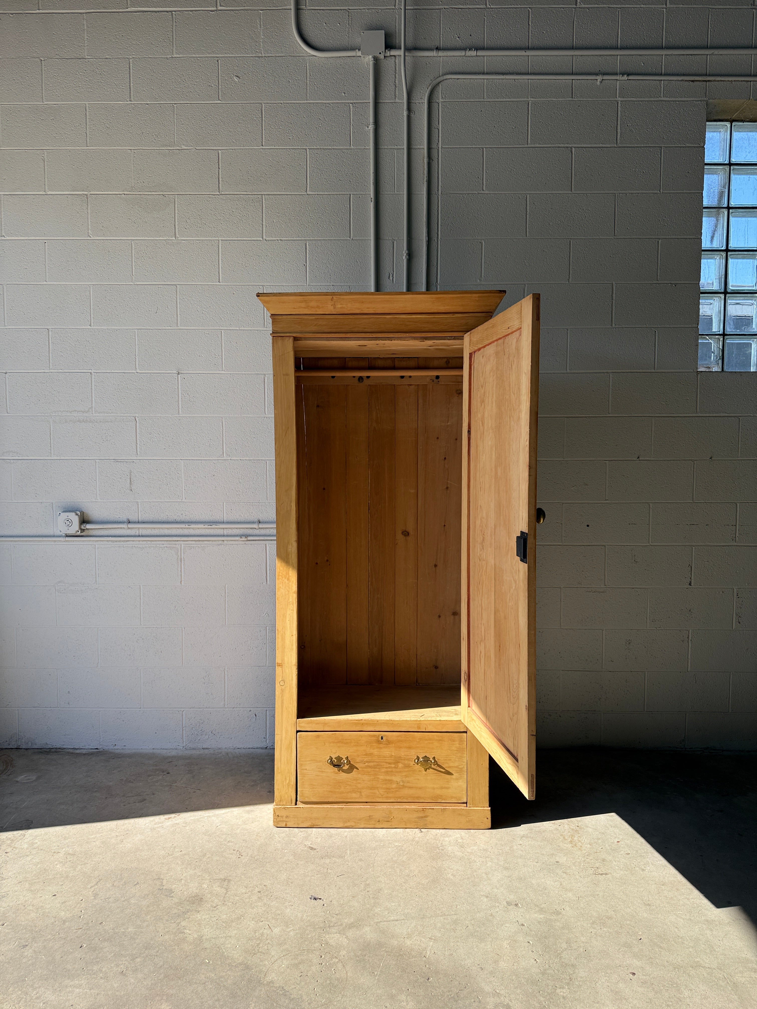 Antique pine single door wardrobe