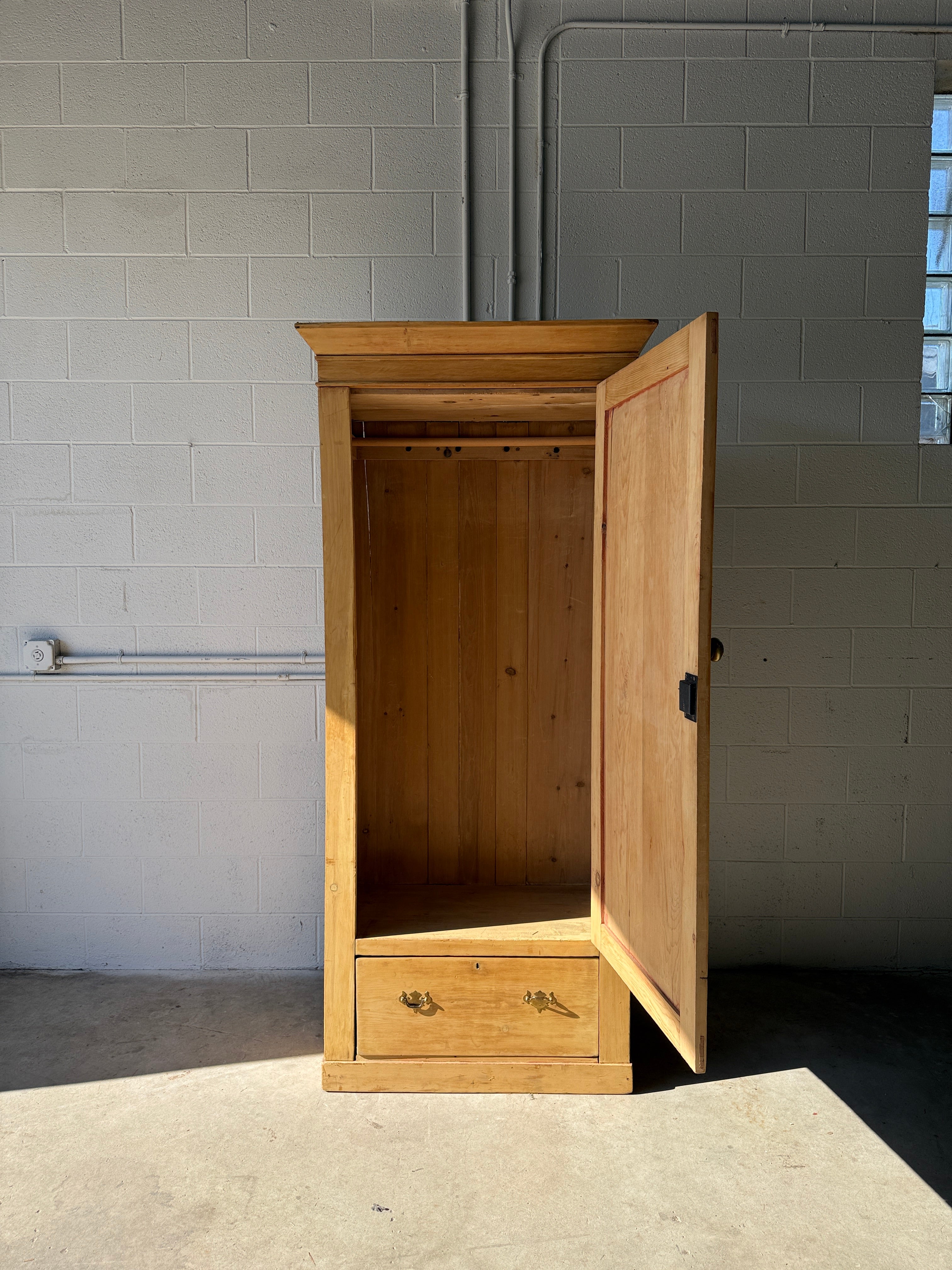 Antique pine single door wardrobe