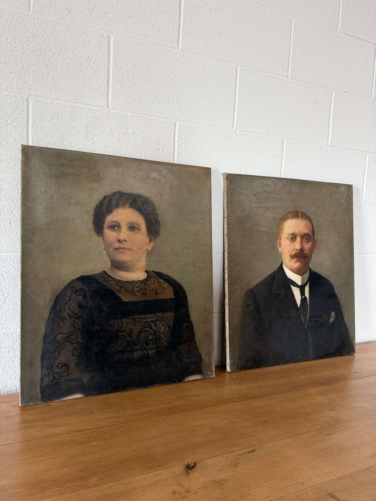 Pair of antique oil portraits