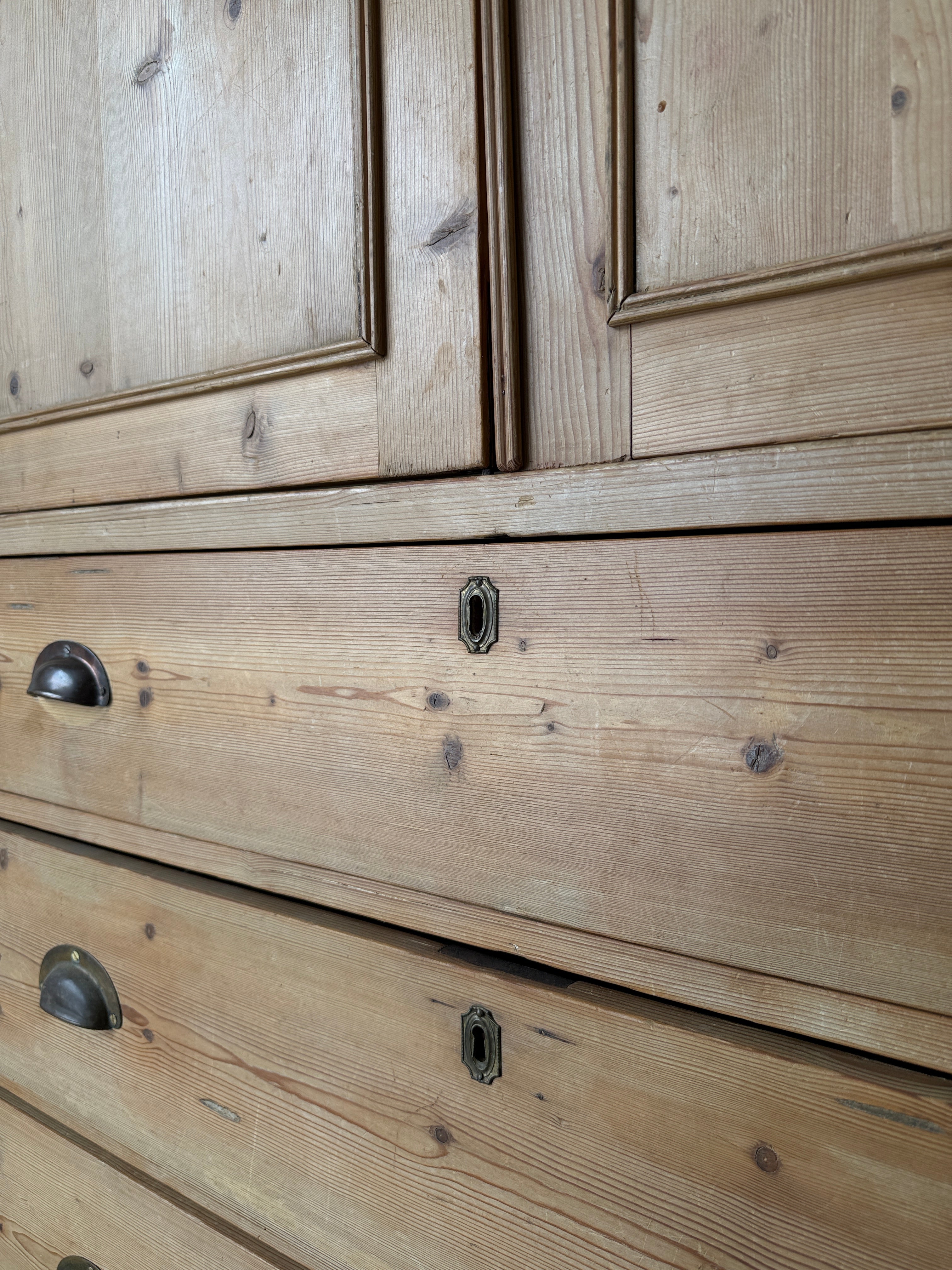 Antique pine linen press with working key