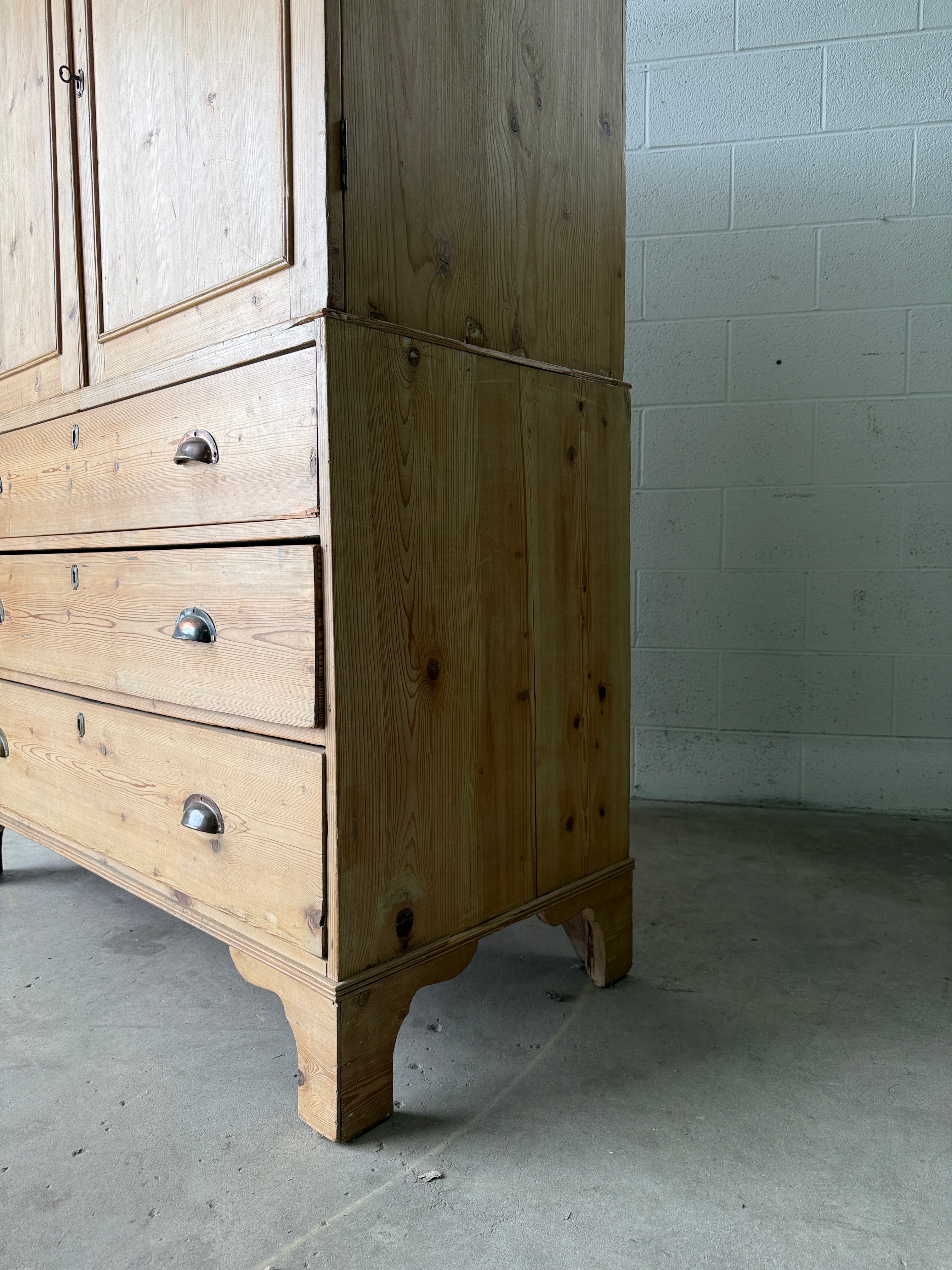 Antique pine linen press with working key