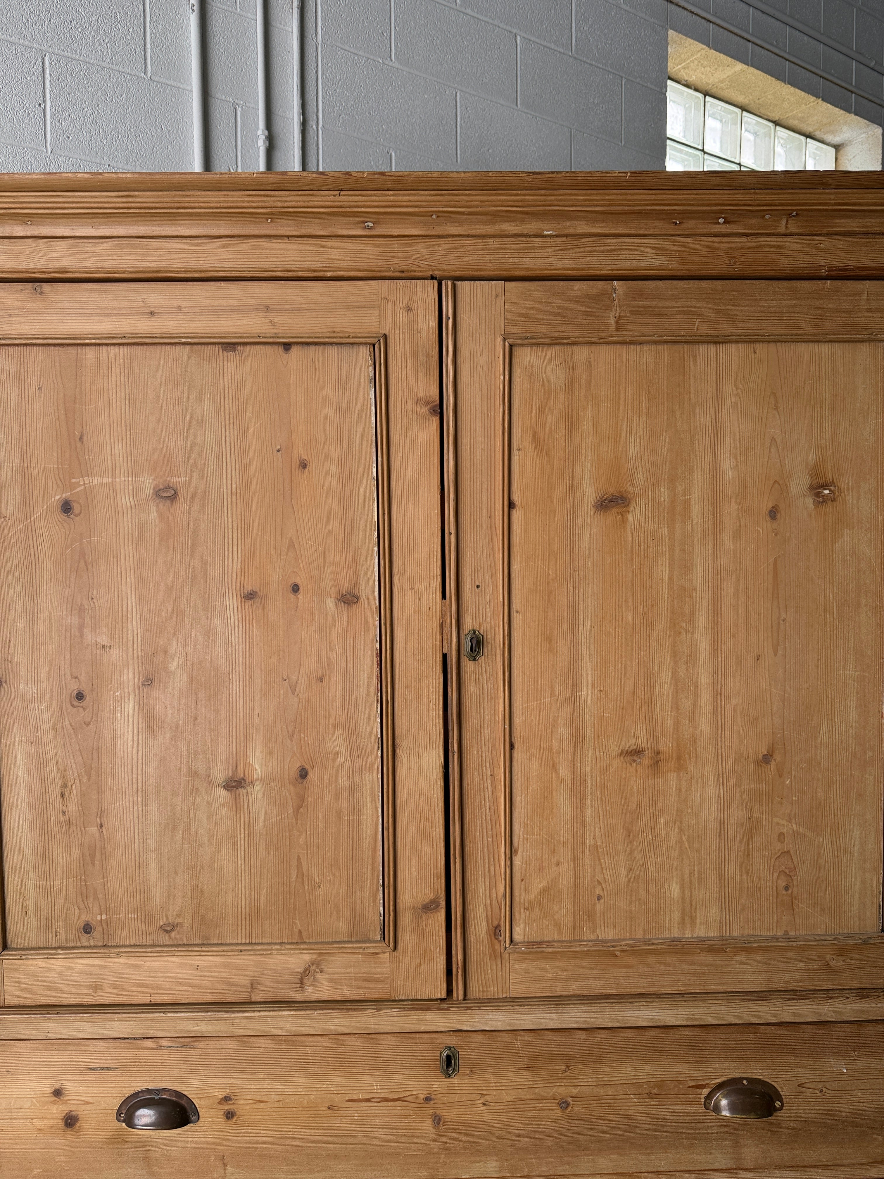 Antique pine linen press with working key