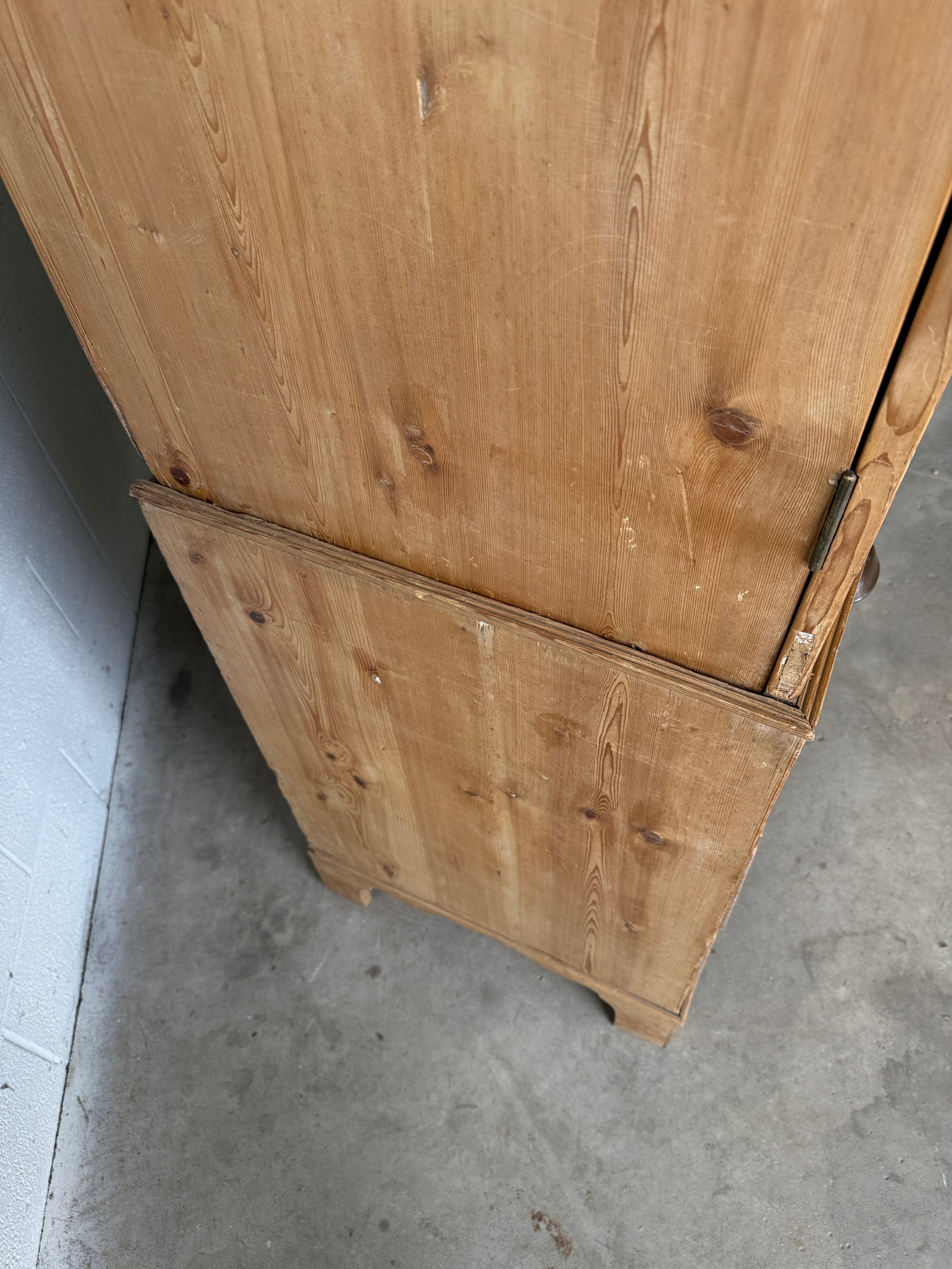 Antique pine linen press with working key