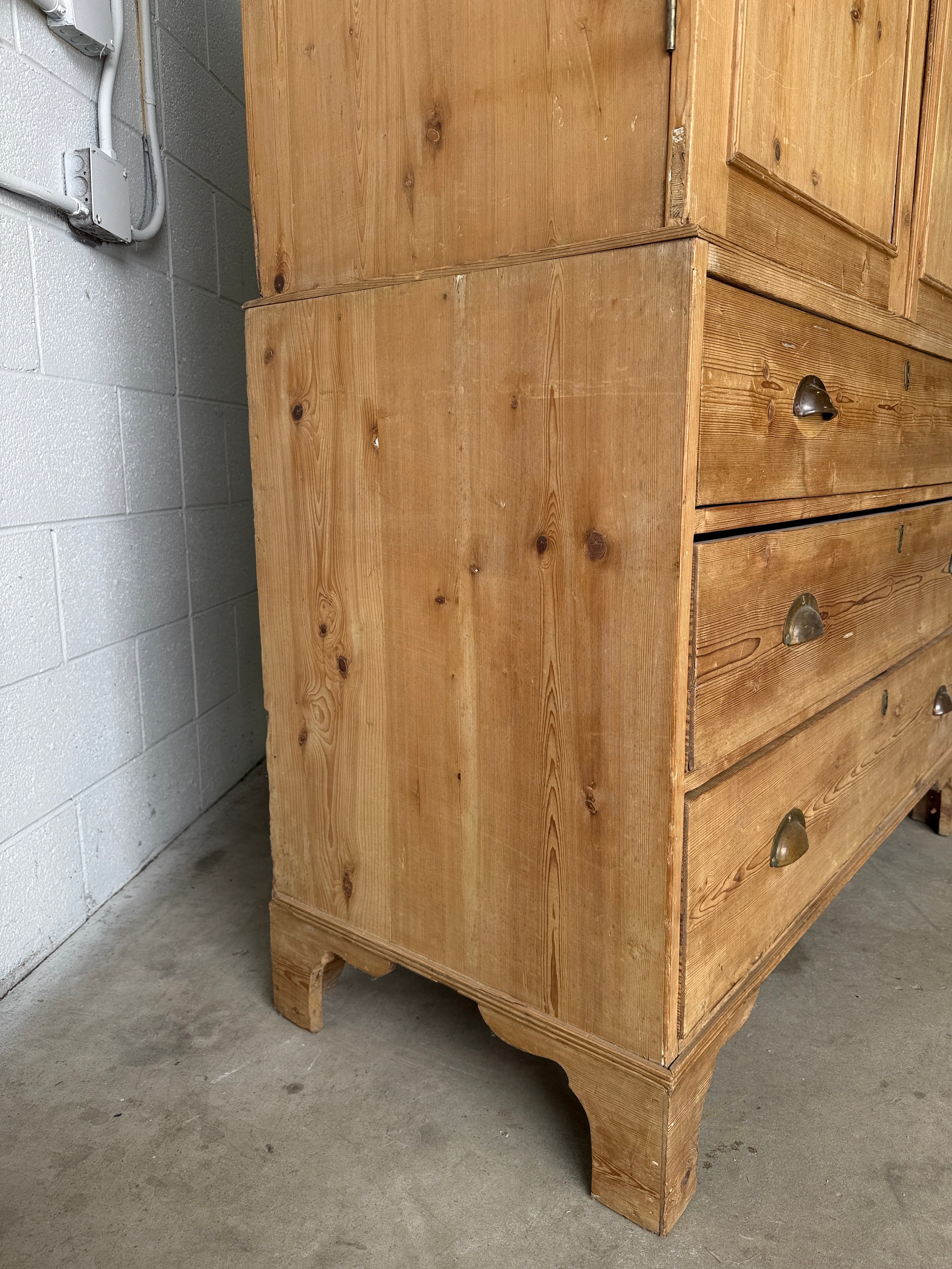 Antique pine linen press with working key