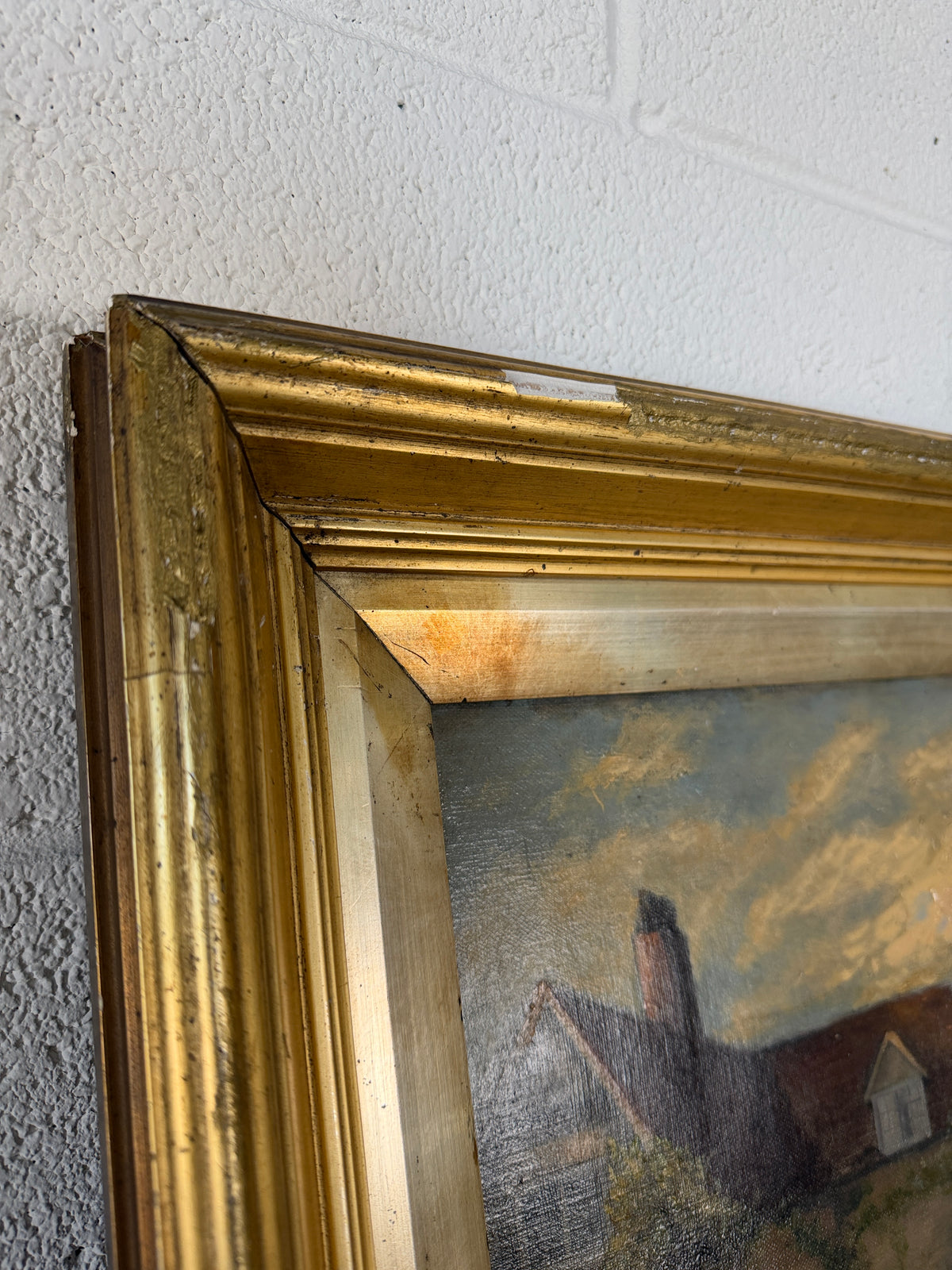 Antique oil on canvas - feeding the animals