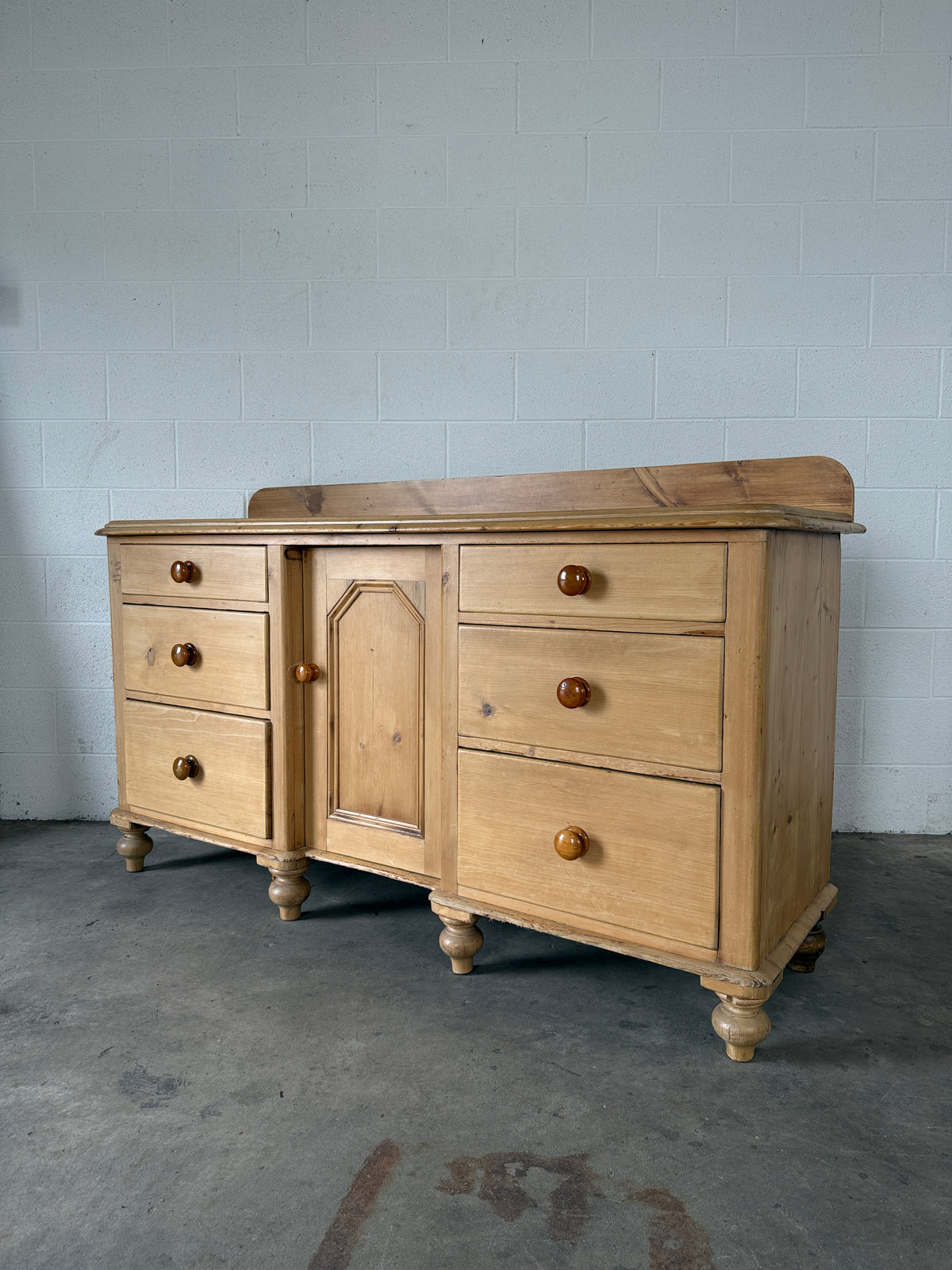 English antique pine sideboard with raised back