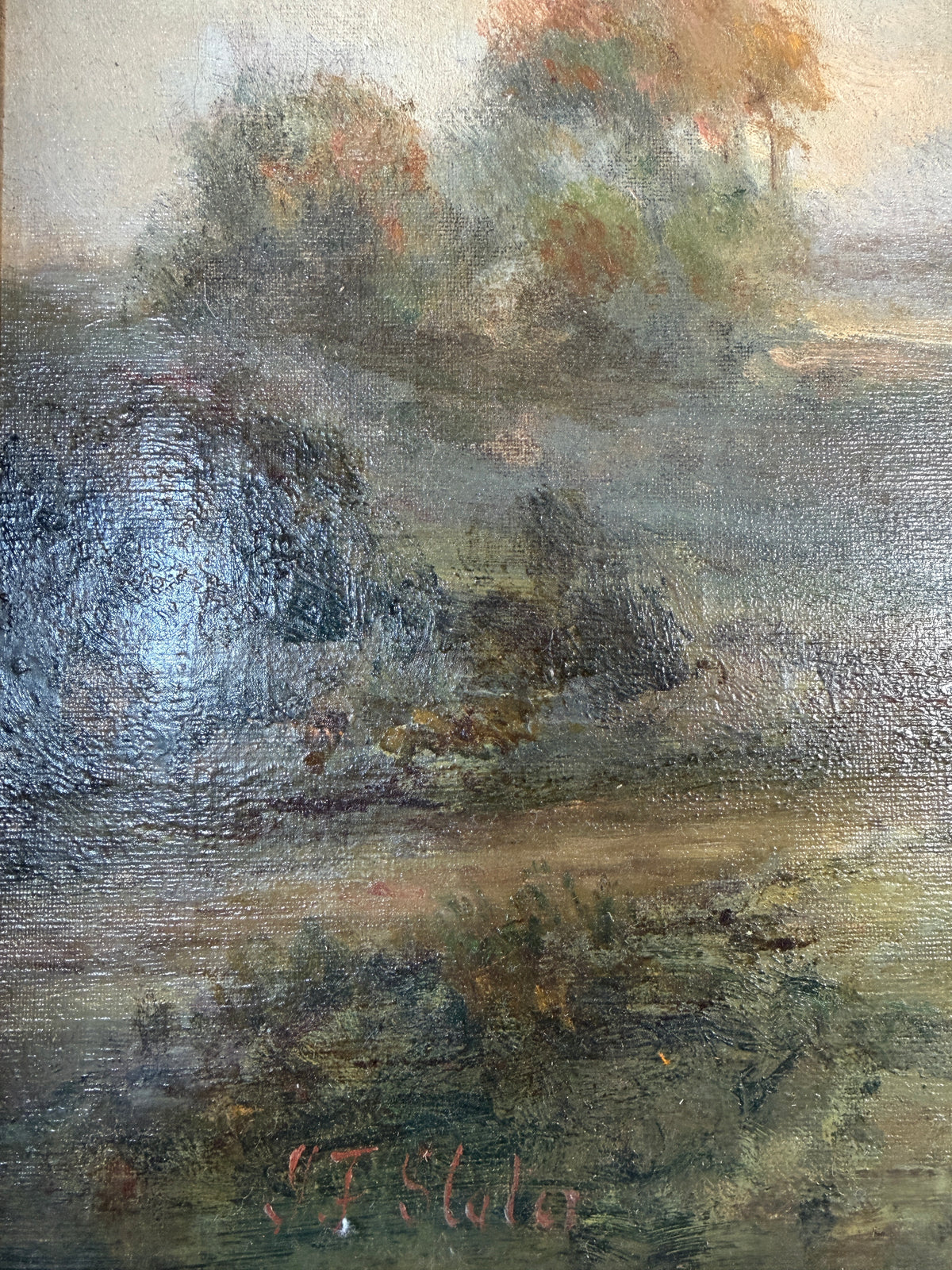 Antique oil on canvas - horse and cart in the countryside