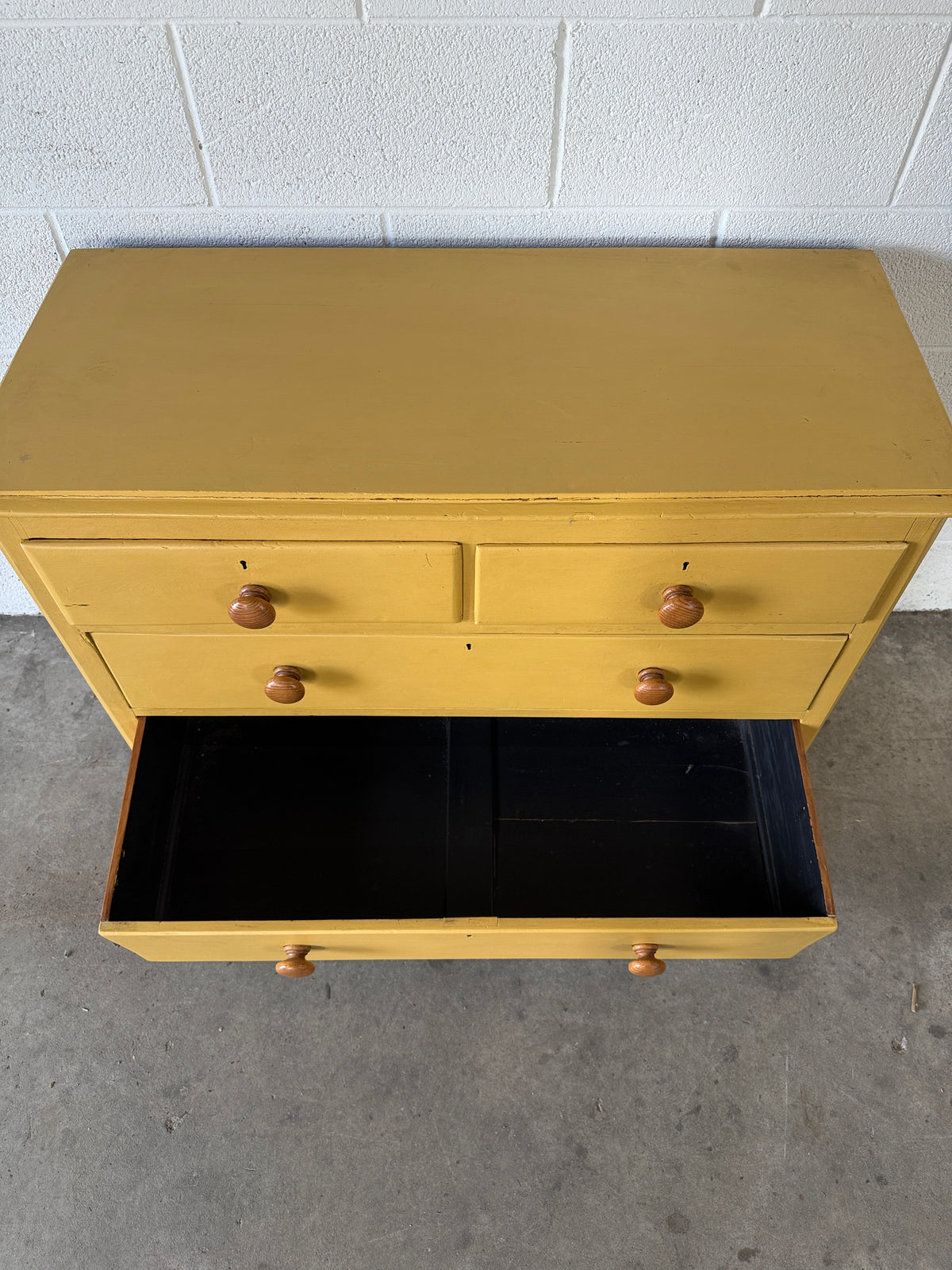 Antique pine drawers painted yellow
