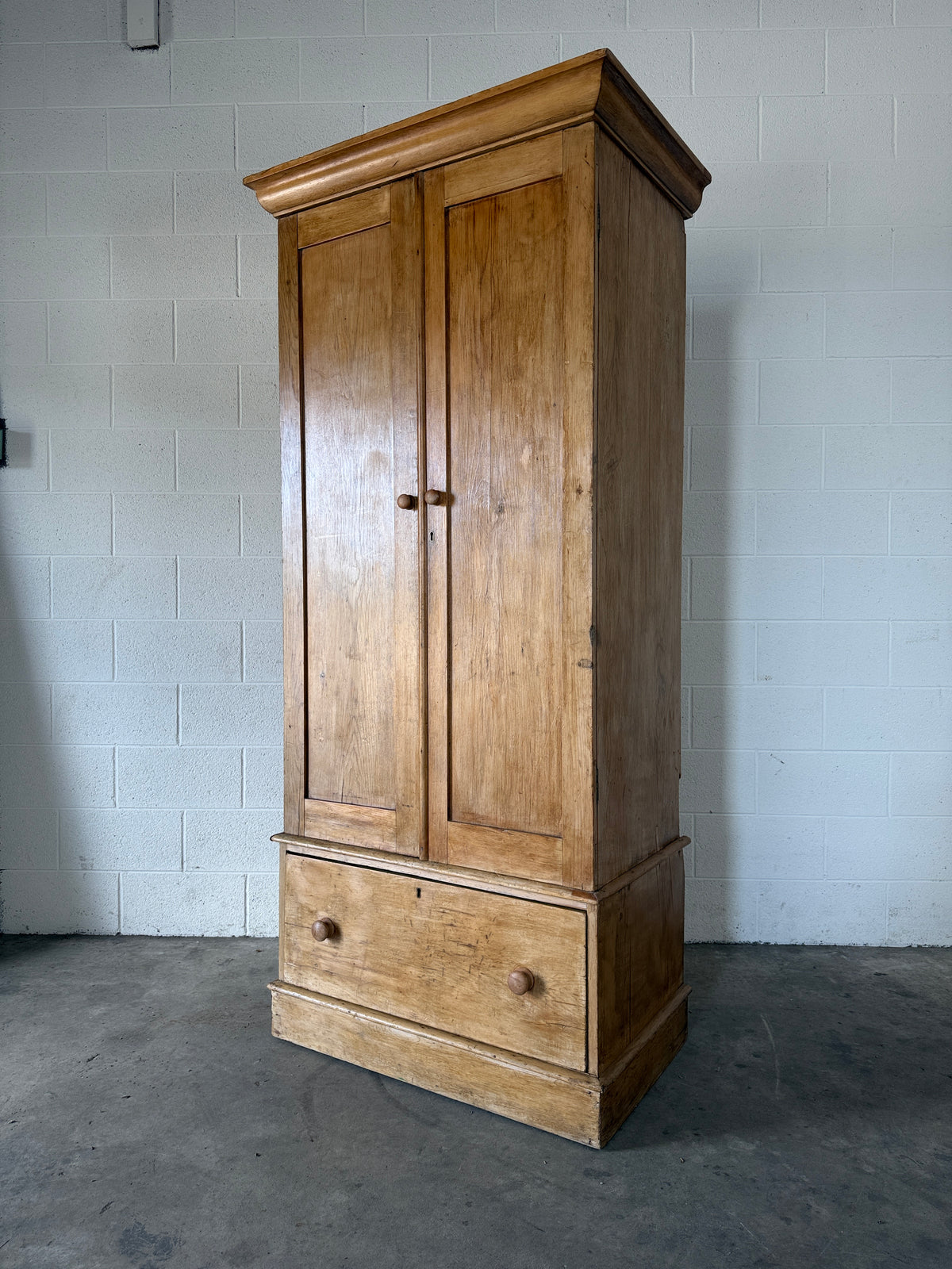 Slim antique pine double wardrobe