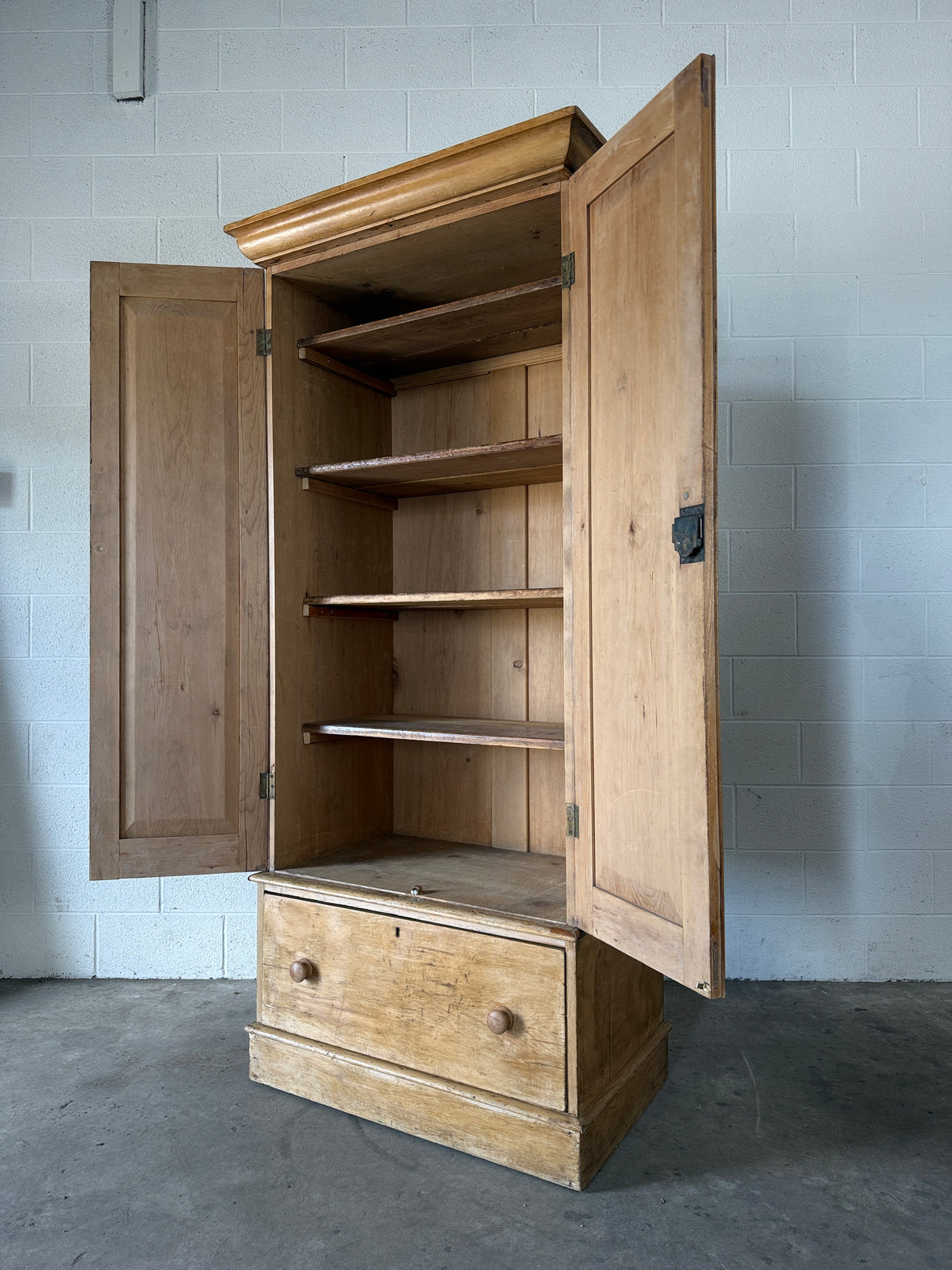 Slim antique pine double wardrobe