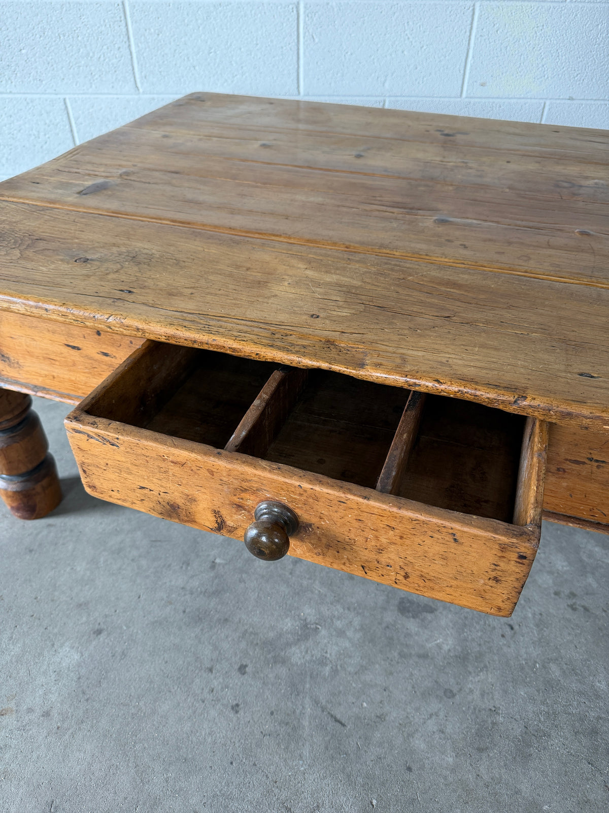 Antique pine coffee table with drawer