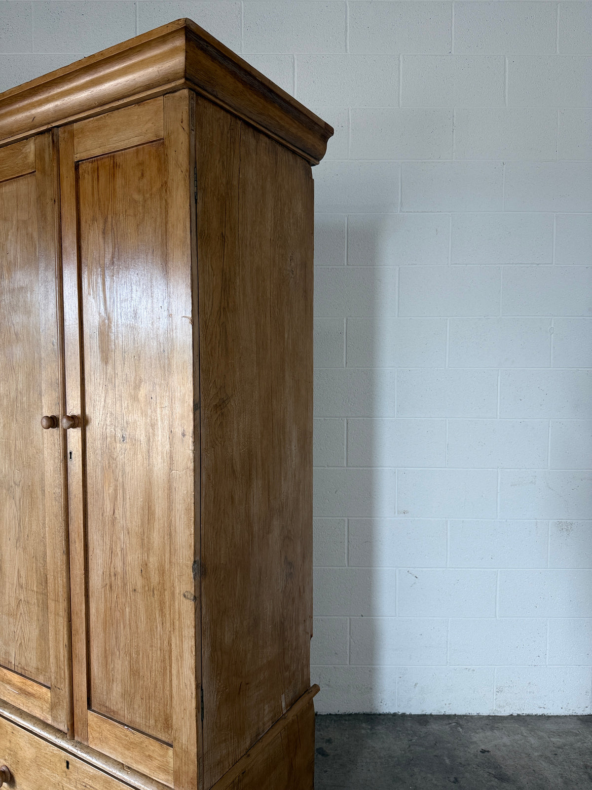 Slim antique pine double wardrobe