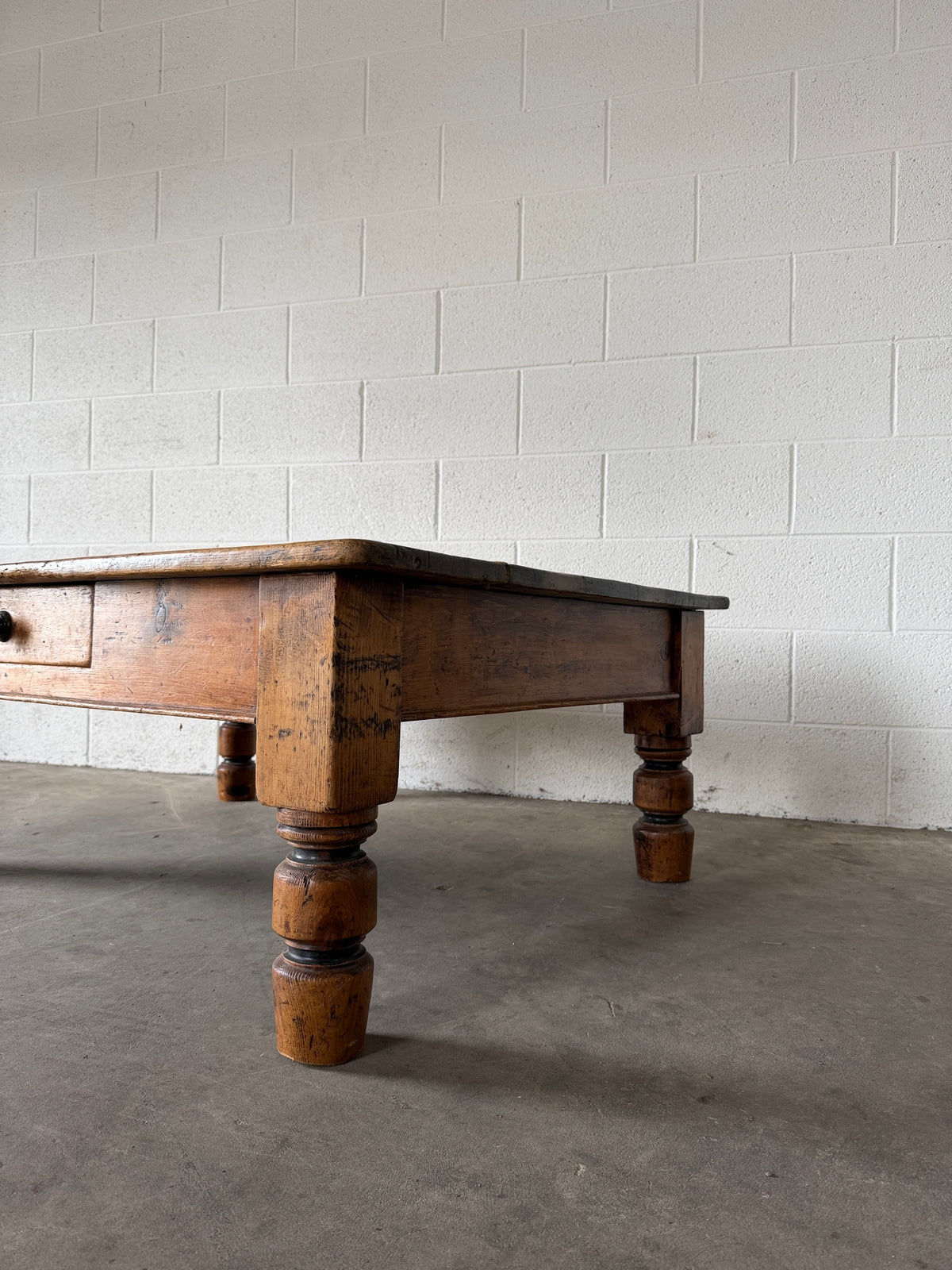 Antique pine coffee table with drawer