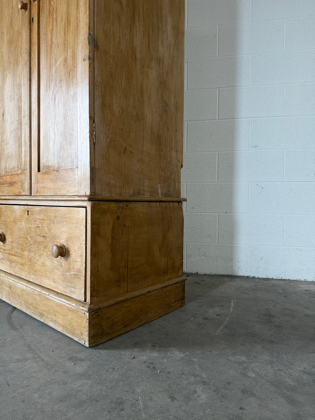 Slim antique pine double wardrobe