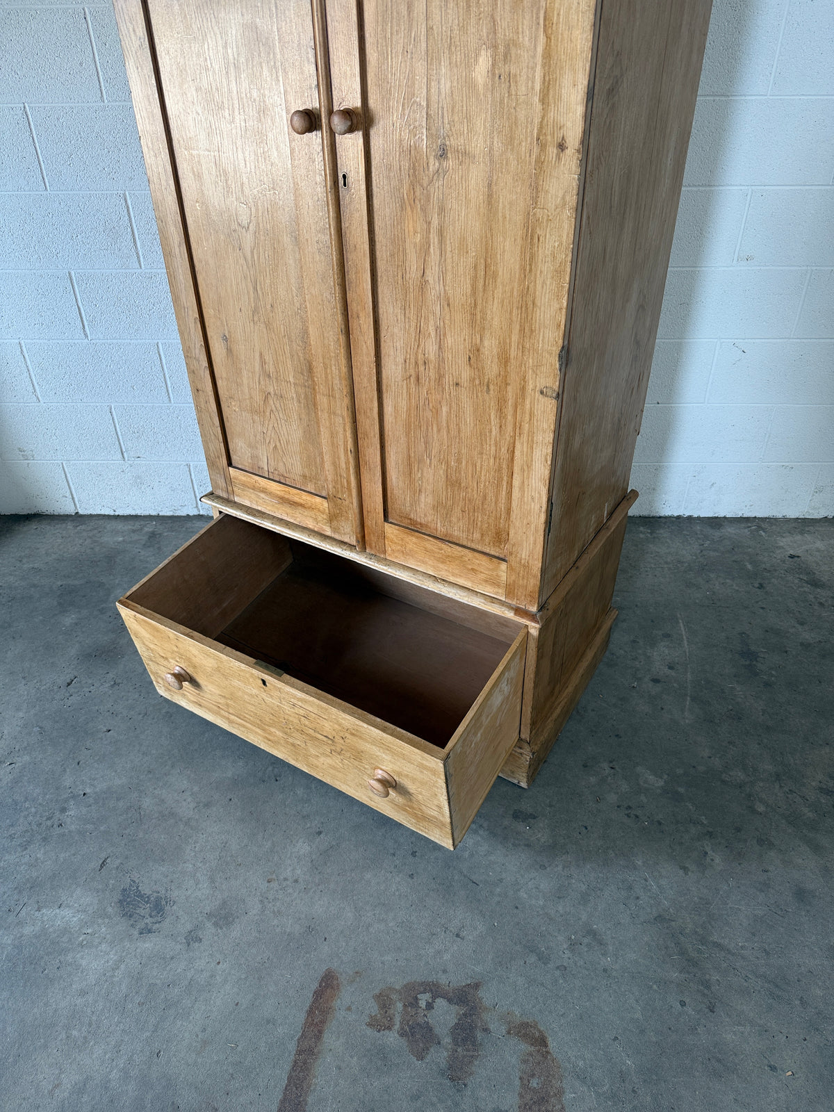 Slim antique pine double wardrobe