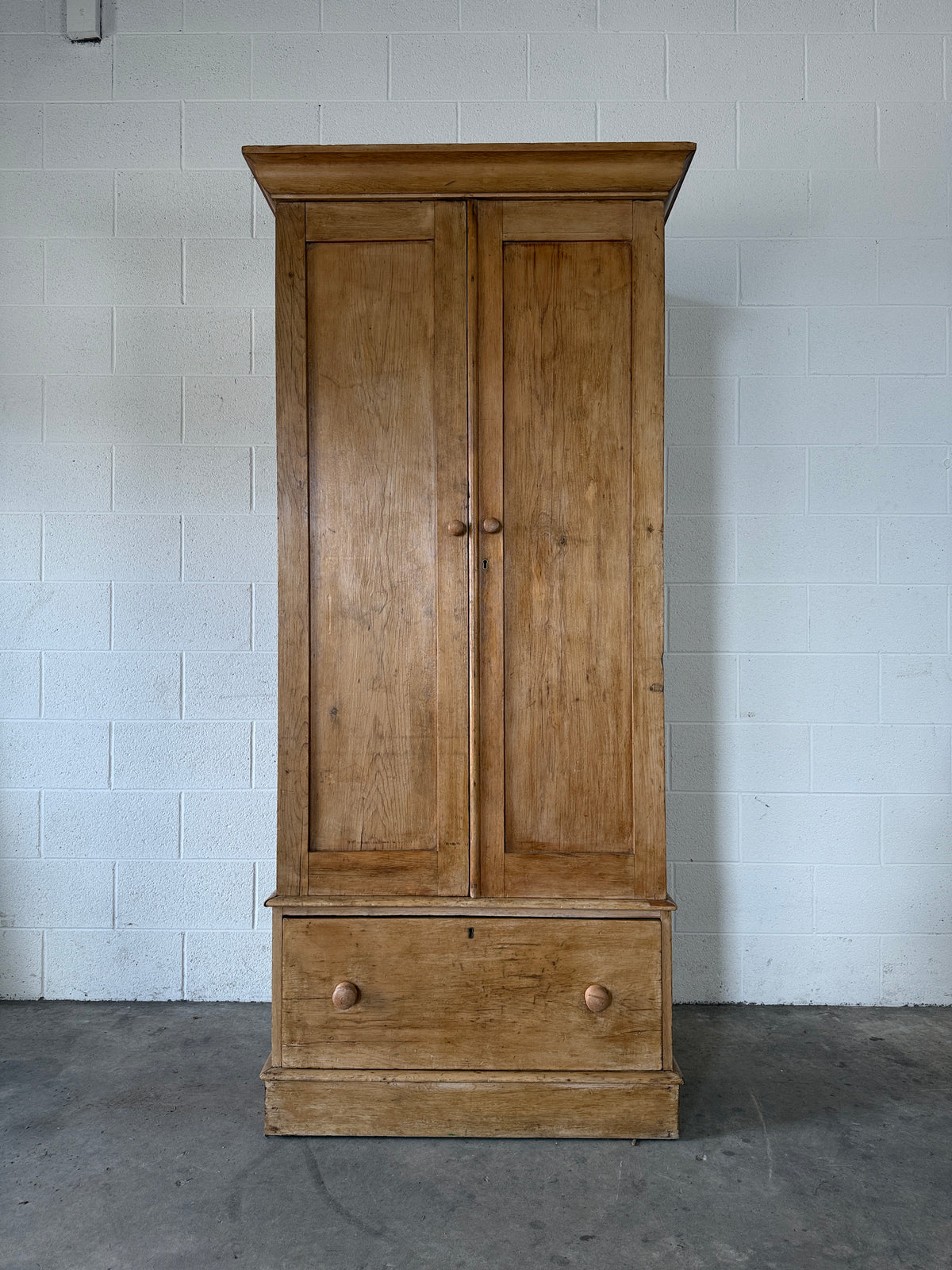 Slim antique pine double wardrobe