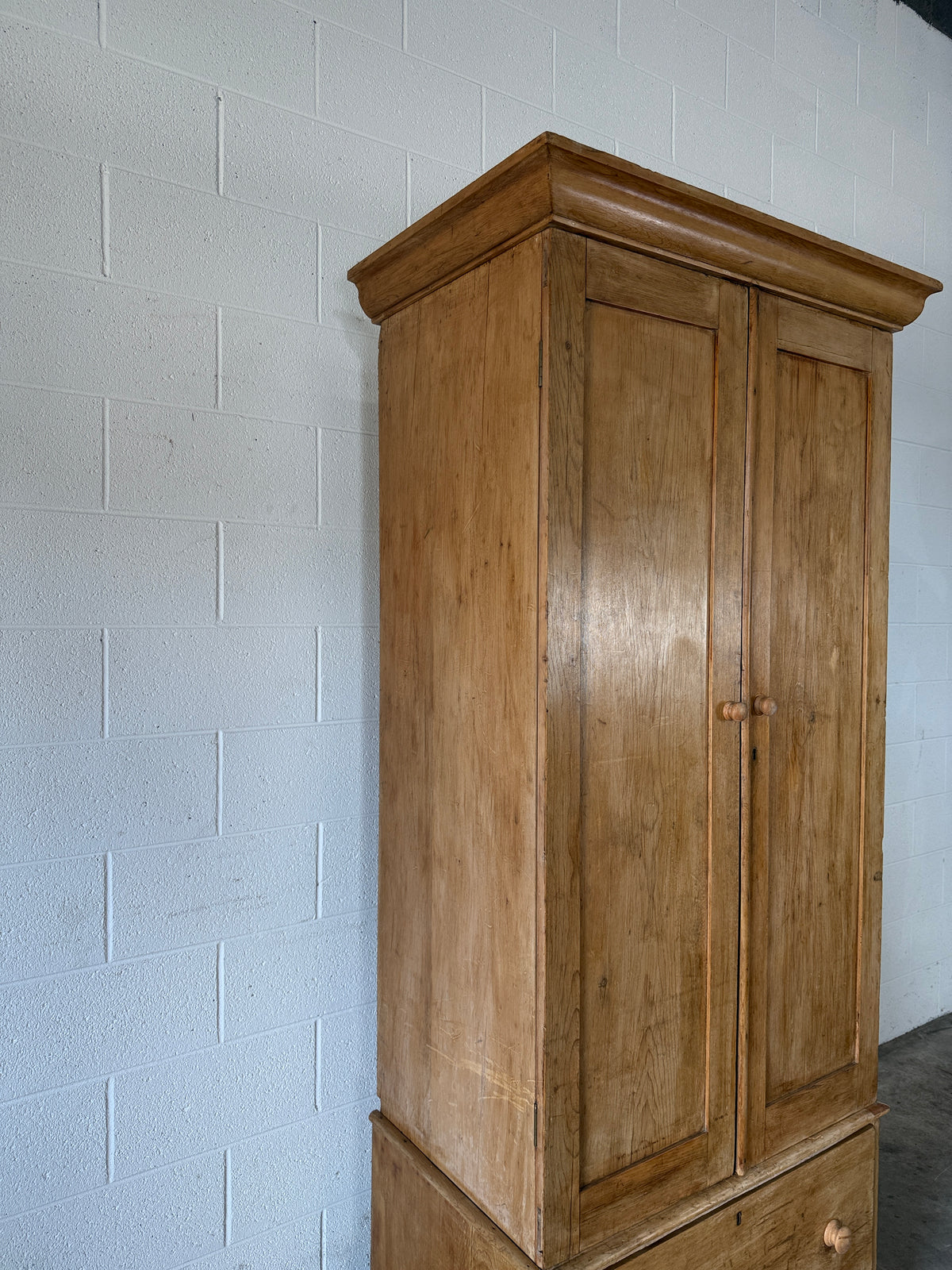 Slim antique pine double wardrobe