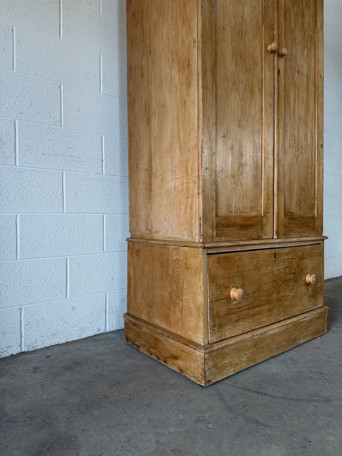 Slim antique pine double wardrobe