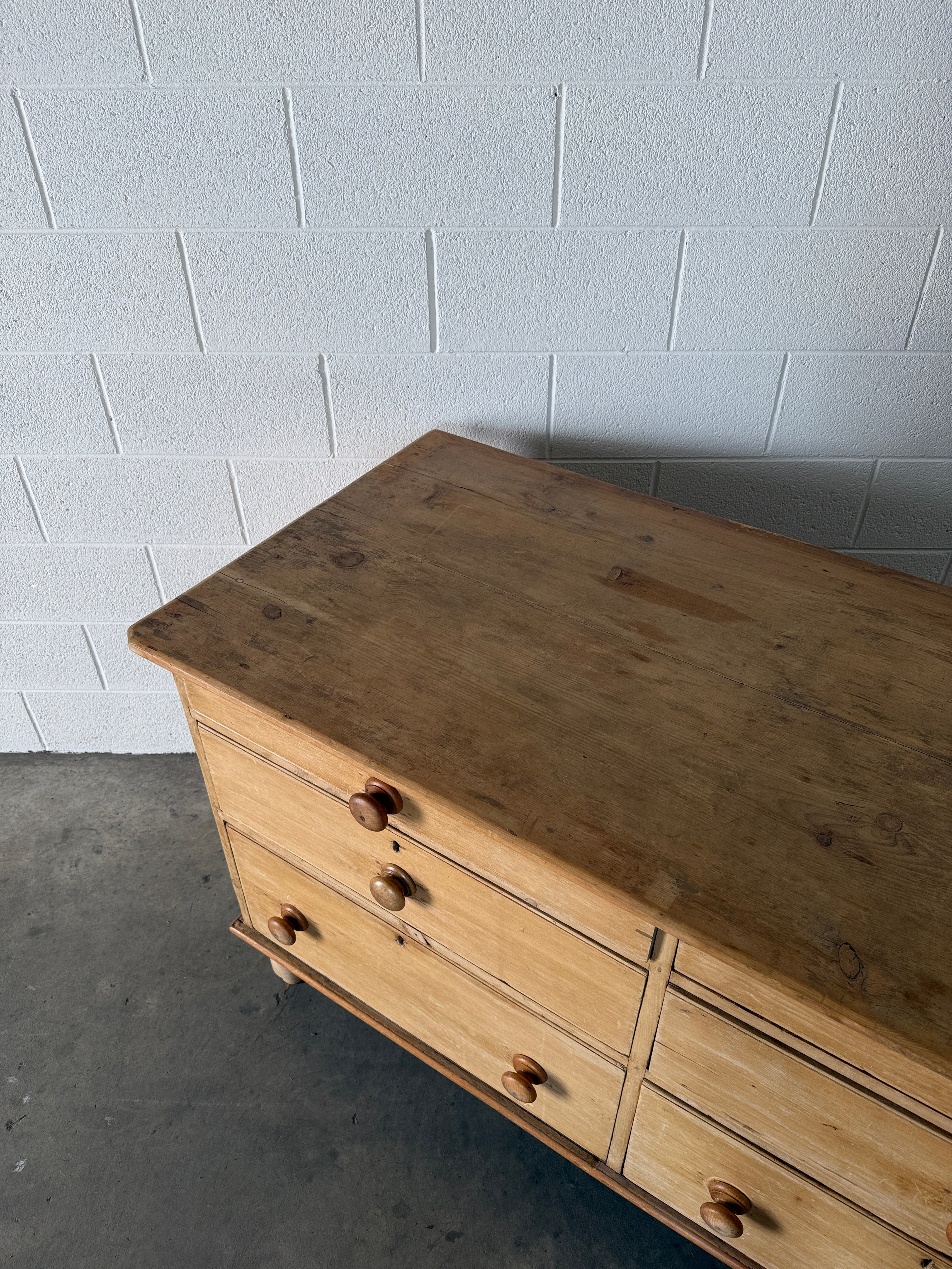 Antique pine six drawer sideboard